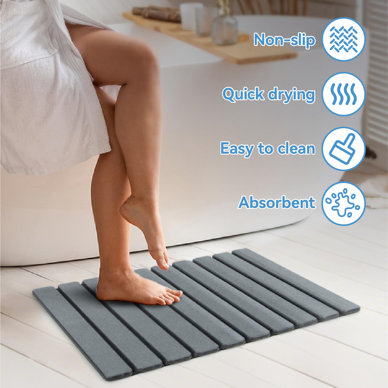 Marca: iHomara iHomara Alfombra de baño plegable, natural tierra de diatomeas antideslizante, rápido secado, super absorbente, 60x39 cm, alfombrilla de ducha para baño, casa y cocina in use