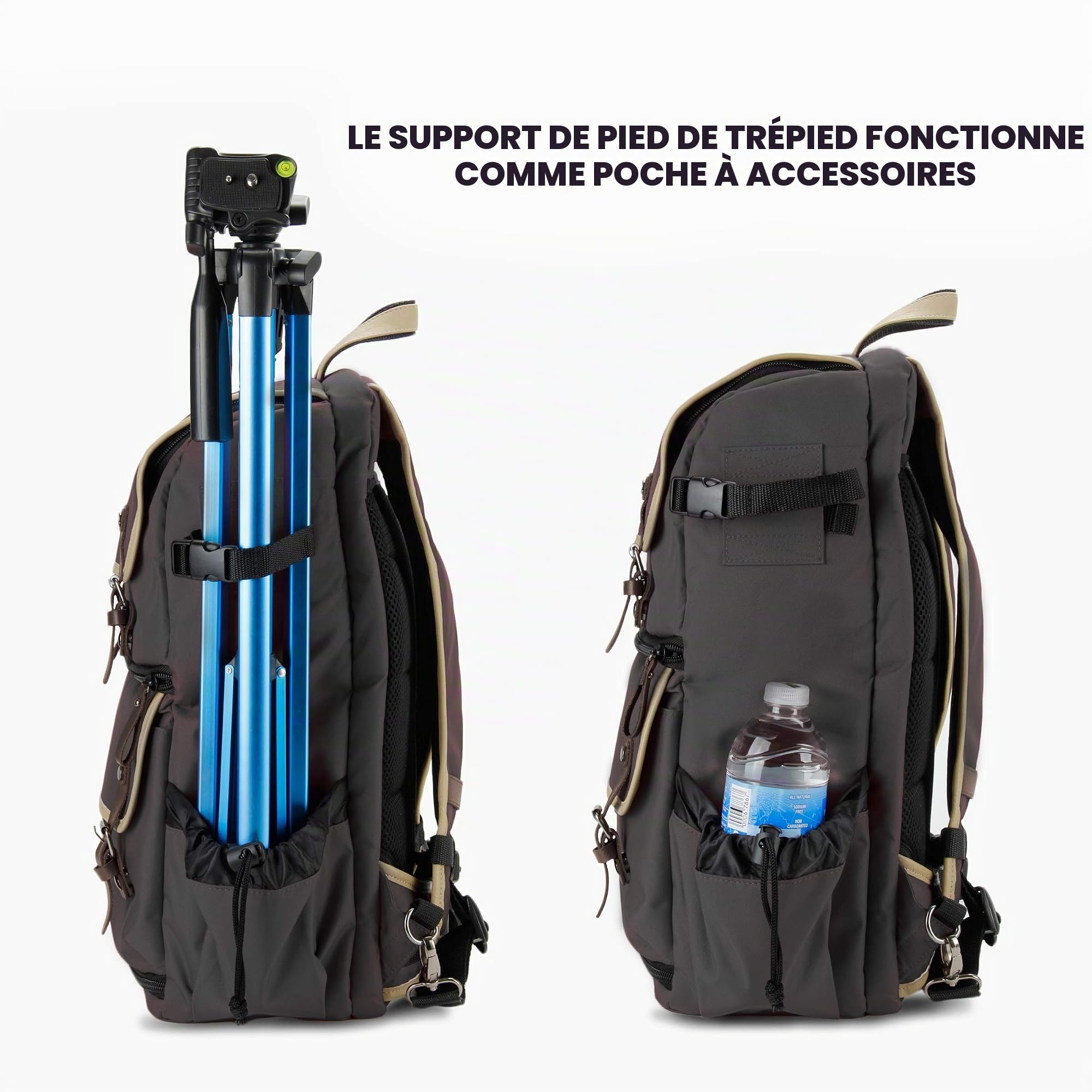 GOgroove Sac Appareil Photo Reflex Numérique avec Compartiment Tablette, Séparateurs Modulables, Support Trépied et Housse Imperméable - Compatible avec Canon, Nikon, Olympus et Plus - Gris