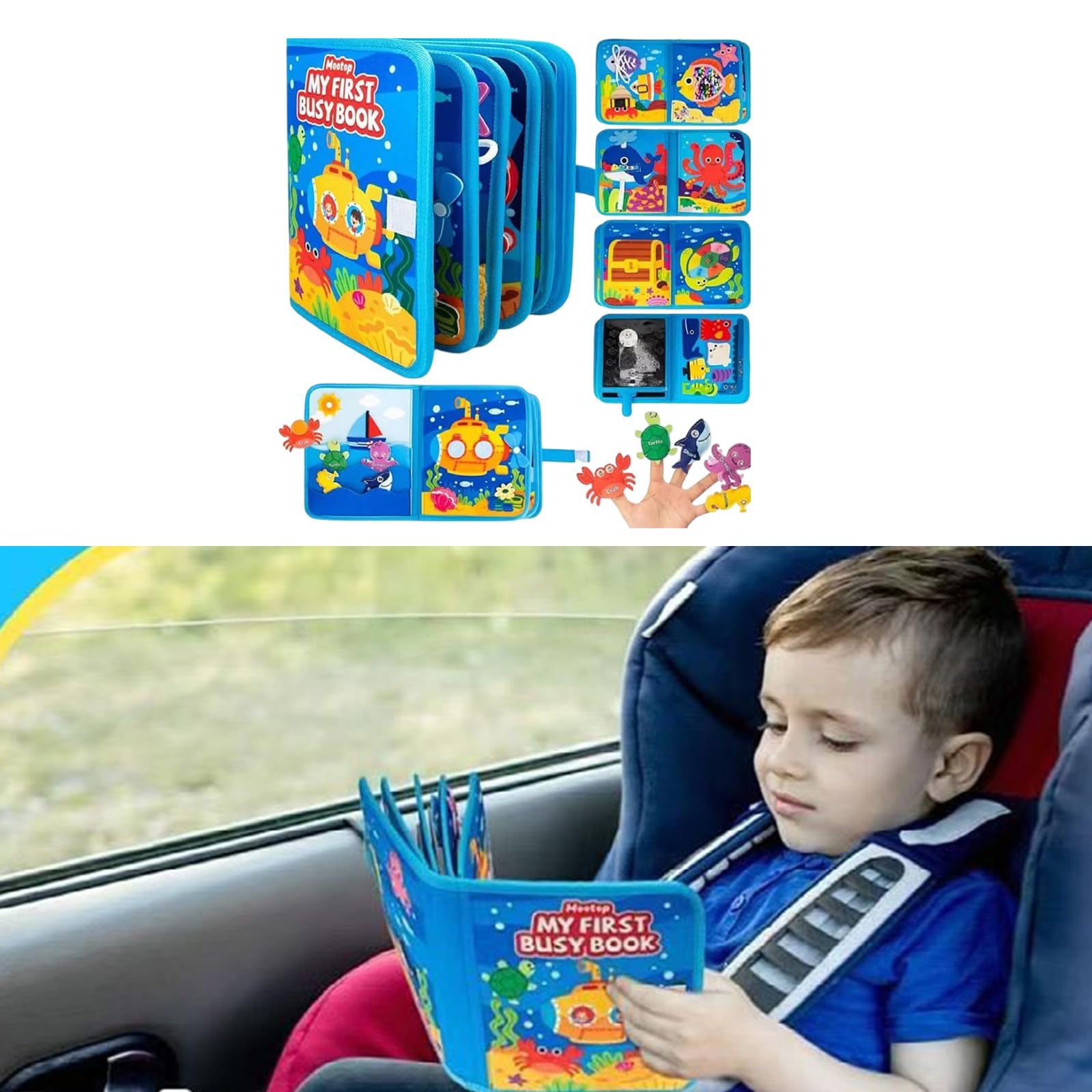 Generisch Kreatives Stoffbuch, Lernspielzeug für Kleinkinder, abnehmbare Teile, Meerestiere, fördert die Fantasie, motorische Fähigkeiten, sensorisches Stoffbuch