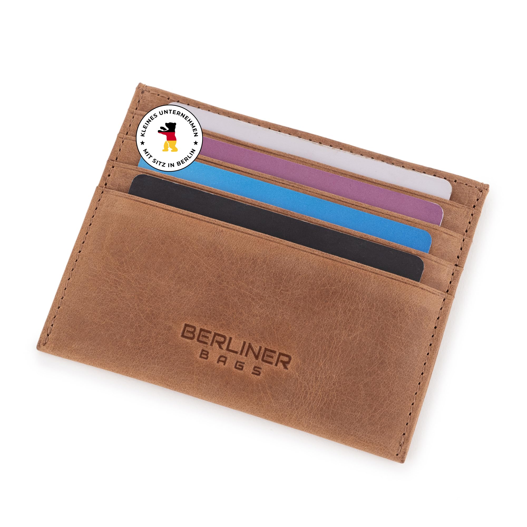 Berliner Bags Vintage Kartenetui aus Leder, Slim Kreditkartenetui mit RFID-Schutz und Geschenkbox, für Herren und Damen - Braun