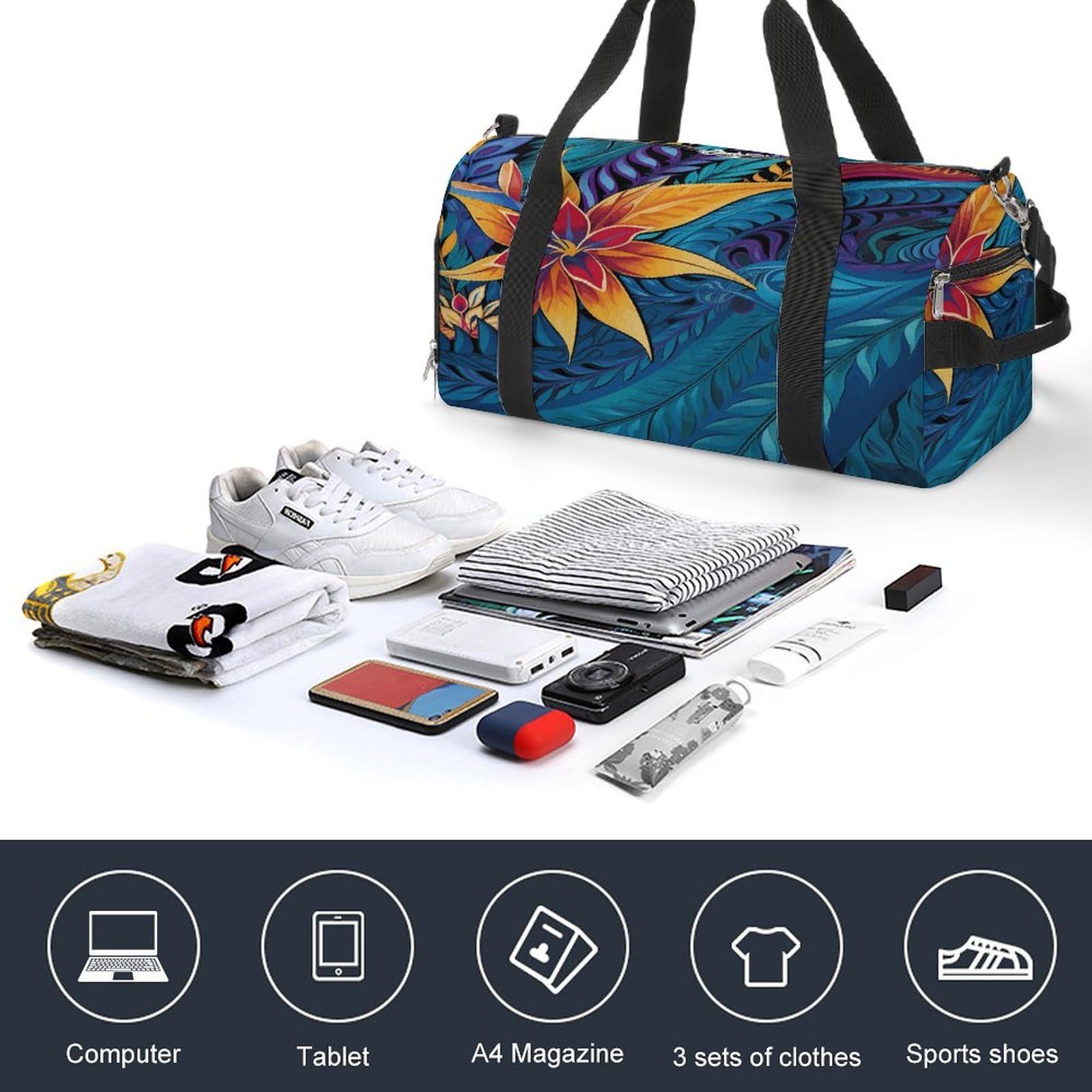 Turnbeutel für Damen und Herren, tropisches Blättermuster für Tribal-Design, wiederverwendbar, Turnbeutel mit Schuhfach, Stil, Einheitsgröße, modern, Stil:, Einheitsgröße, Modern