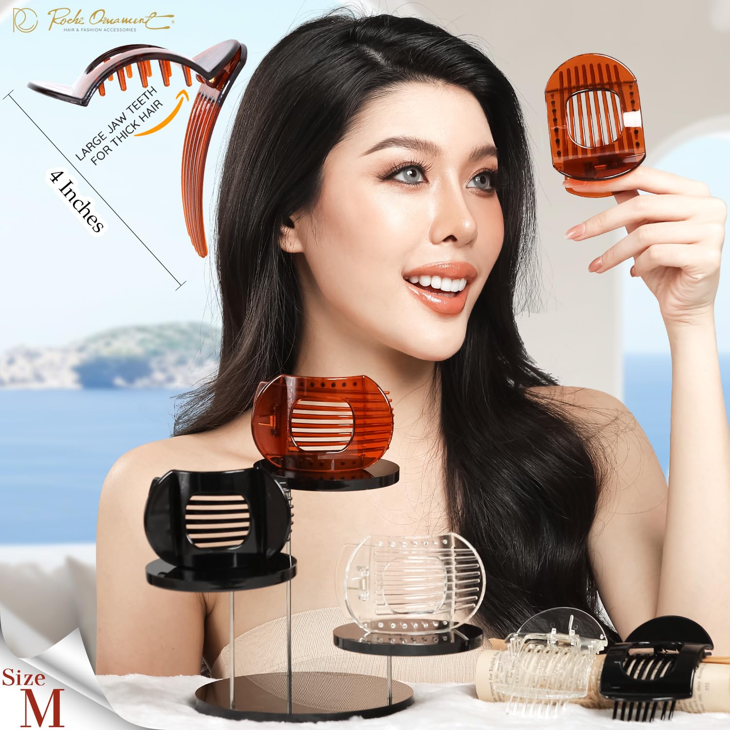 RC ROCHE 6 Pcs Flat Claw Hair Clips for Women Thick Hair French Round Duckbill Square Secure Strong Hold Grip Clamps Barrettes Curved No Slip No Crease Styling Cute - Image 2