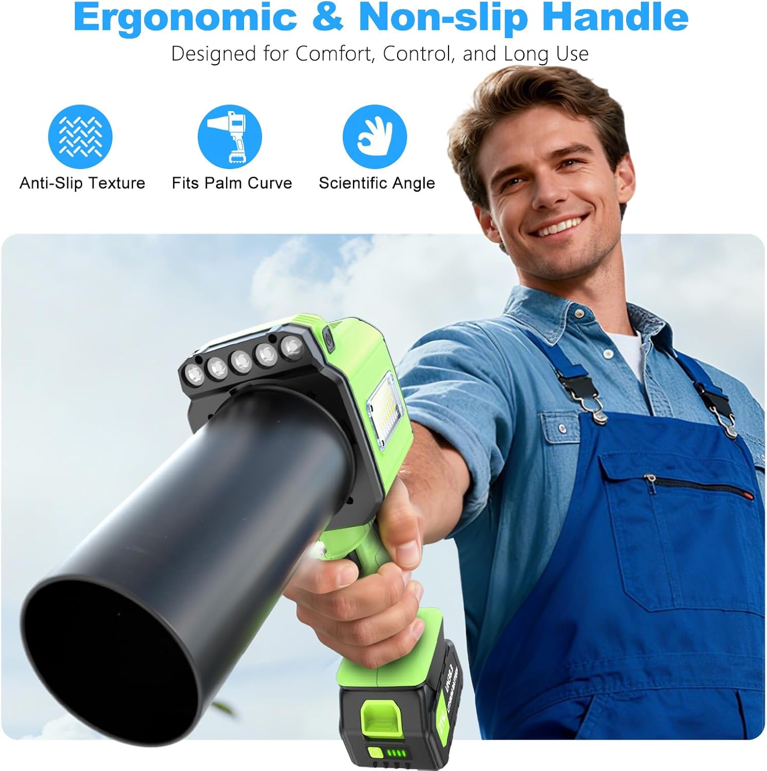 DEGGE Brushless Leaf Blower Cordless, Handheld Leaf Blowers with LED Work Light, Two Interchangeable Nozzles, Turbo Jet Blower for Lawn Care, Patio Cleaning, Garage Dust & Outdoor Use - Image 7