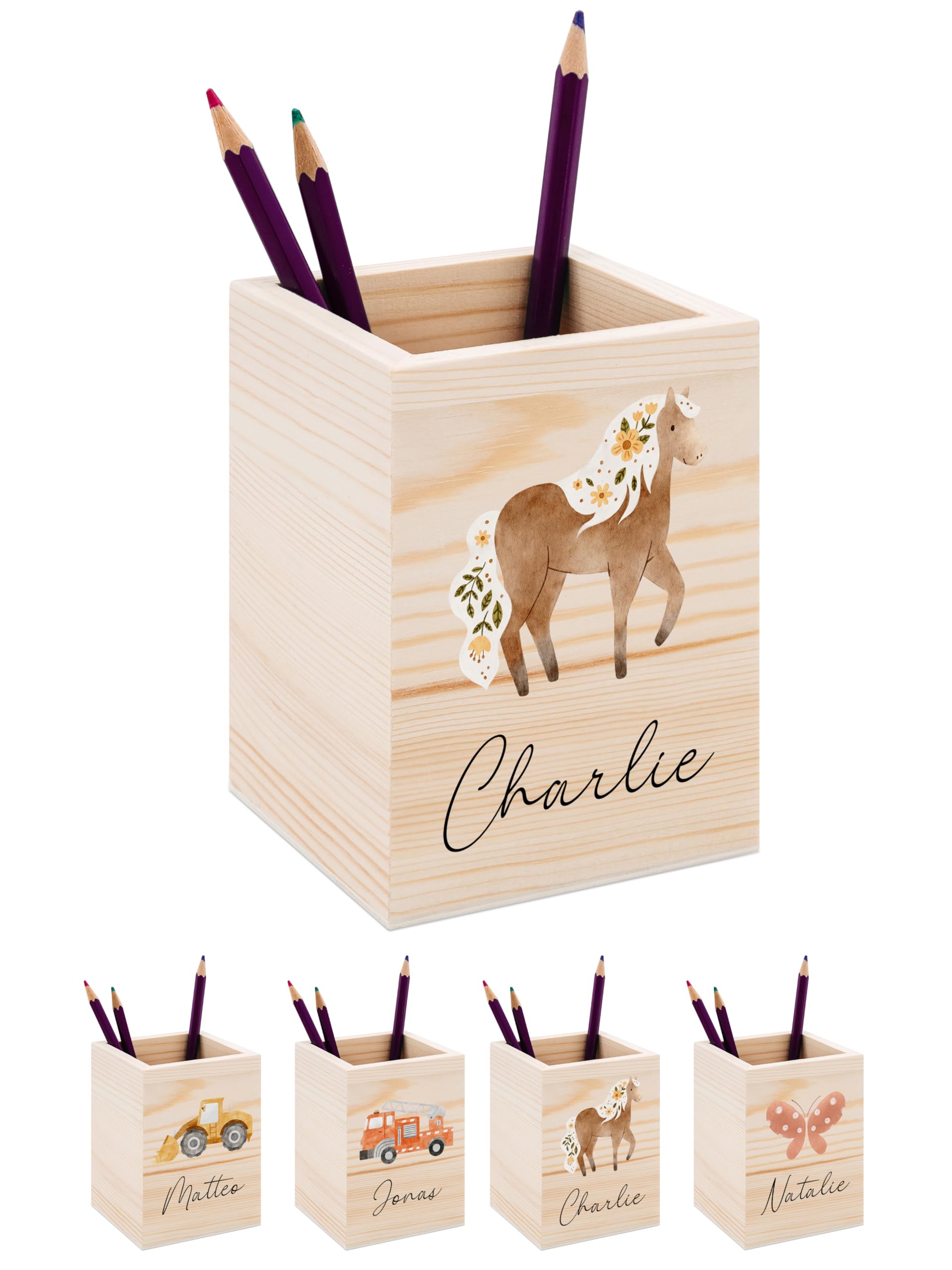 Personalisiertes Stiftehalter-Set Für Kinder | Holz-Organizer Mit Namen Für Einschulung & Geburtstag