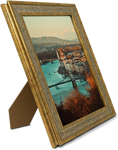 Miniatura 2 de Golden State Art, Marco de fotos con acabado adornado de 8 x 10, color dorado envejecido, cristal real