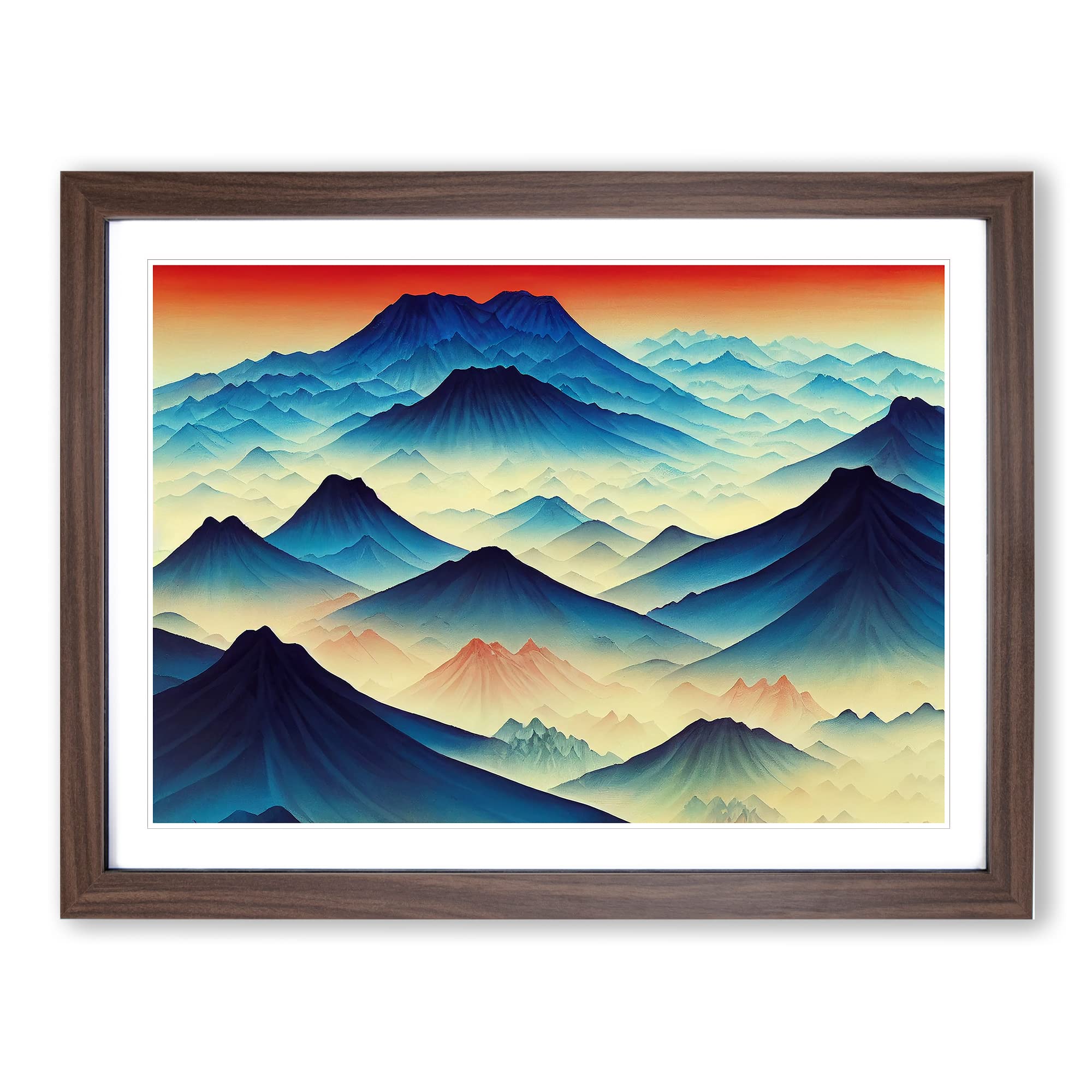 Sunset Japanese Mountain Painting Vol.1 Framed Print, Walnut, A3 (46 x 34 cm)