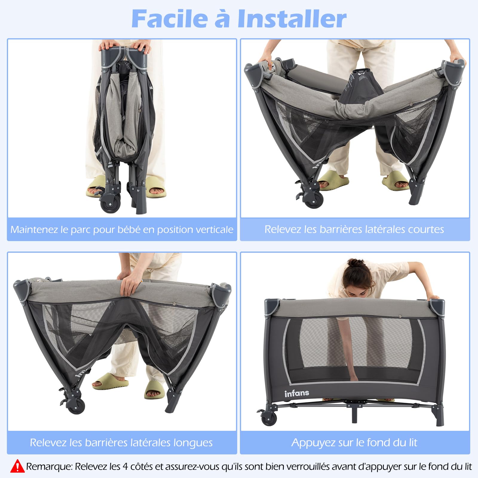 GOPLUS Lit Parapluie 4 en 1, Lit Bebe Pliable à 2 Niveaux avec 2 Roues avec Frein, Matelas, Jouets, Table à Langer, Boîte à Musique et Sac de Transport, pour Bébé 0-3 Ans, Charge 15KG (Gris)
