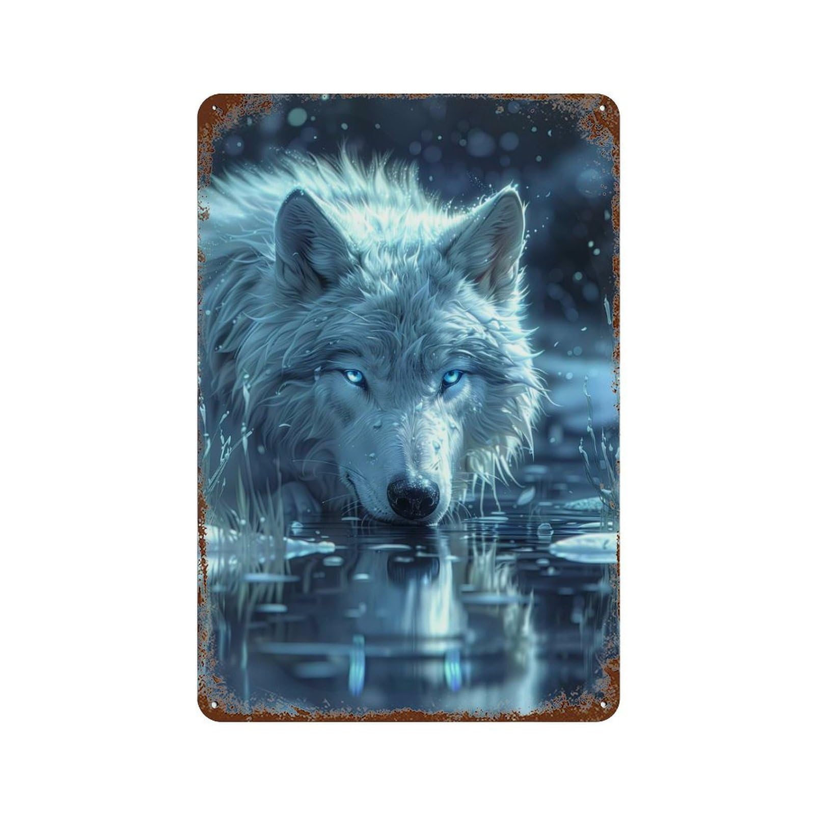 Rust Effect Wild Wolf in The Snow Rusty Metal Tin Sign 11.8"x7.9", Industrial Home Decor for Living Room, Hallway And Home Decor