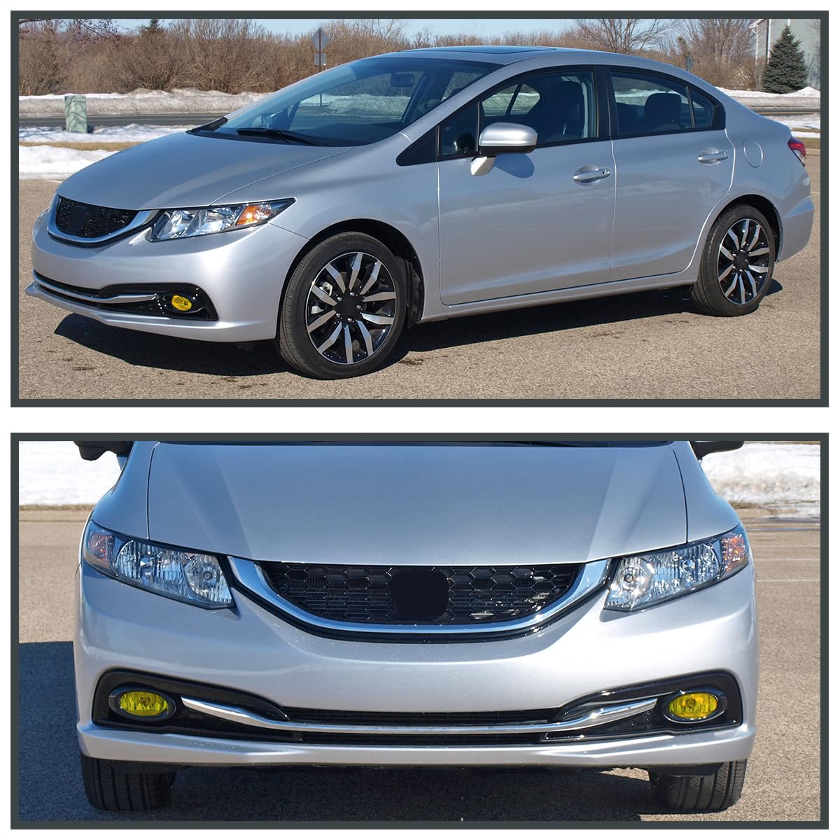 Spec-D Tuning Yellow Bumper Driving Fog Lights + Bulbs + Switch Included Compatible with 2013-2015 Honda Civic 4Dr Sedan L+R Pair Assembly