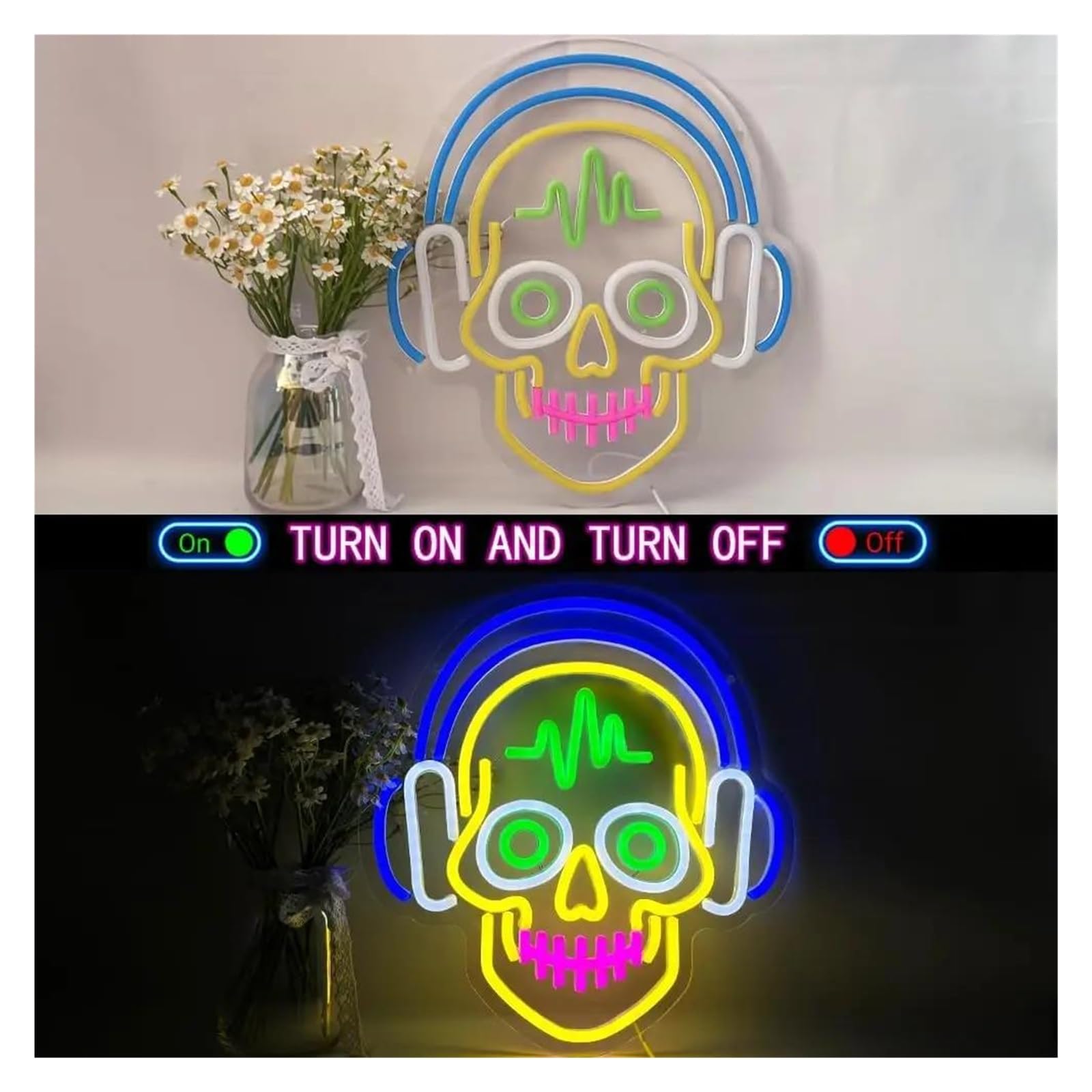 Luz de Diseño de Digital Lámpara De Neón LED Regulable Con Forma De Calavera Para Pared, Fiesta, Club, Bar, Sala De Juegos, Sorpresa De Cumpleaños 32,5X34,5Cm