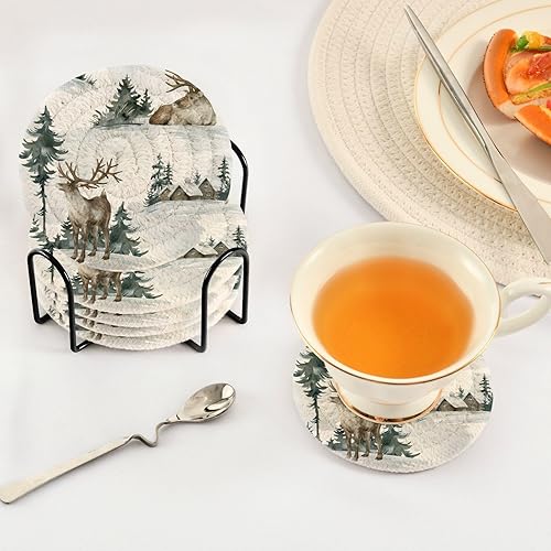 Miniatura 5 de White Deer Drink Cotton Coasters 4 Inch Holder Set of 6 Absorbent Coasters for Desk Homedecor Items Coffee Table Decor