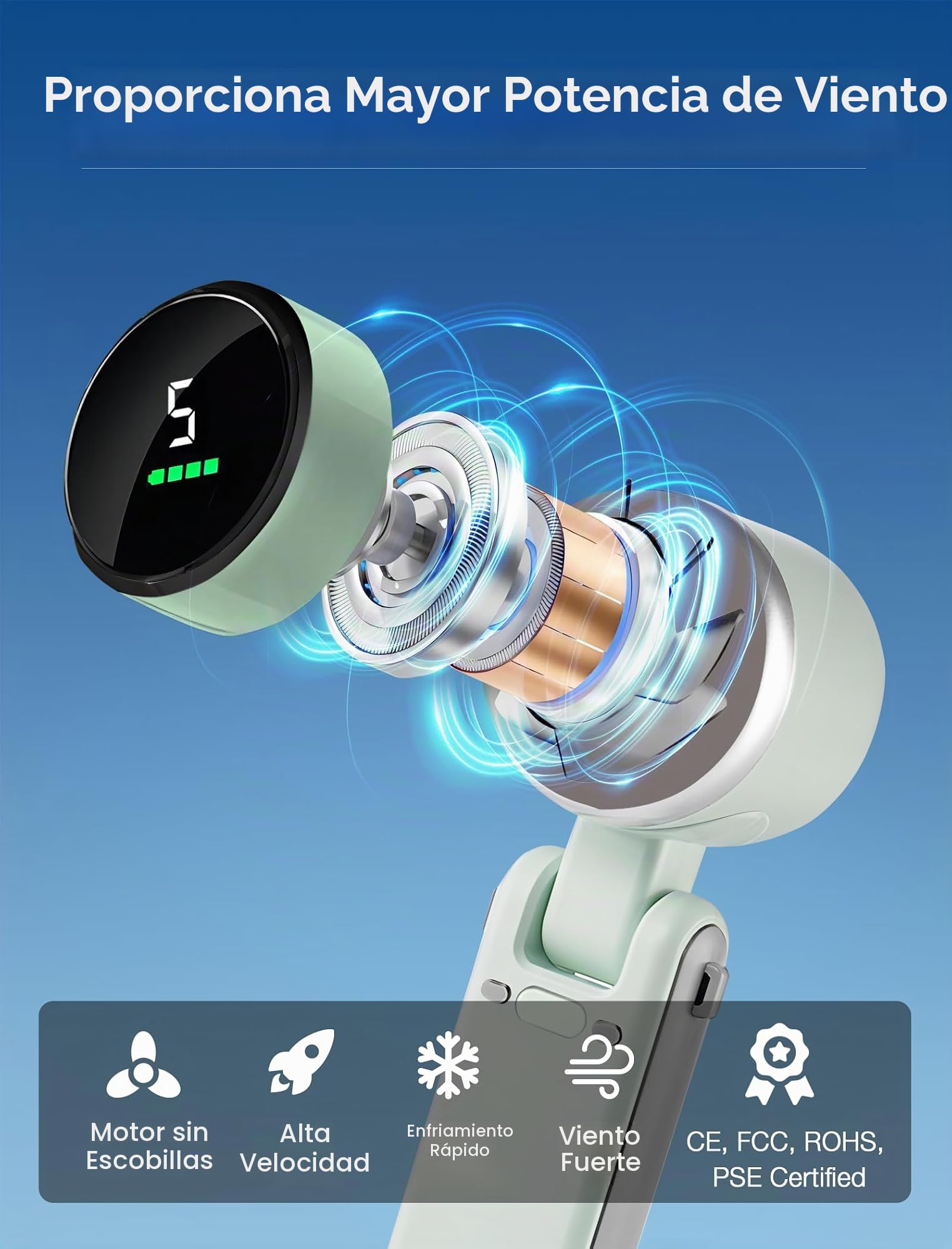 MERTTURM Mini Ventilador Portatil, Ventilador USB con 5 Velocidades Potentes y Motor sin Escobillas, Ventilador Plegable de Escritorio/Cuello/Bolsillo para Viajes, Maquillaje, Cámping(Verde Tiffanyl)