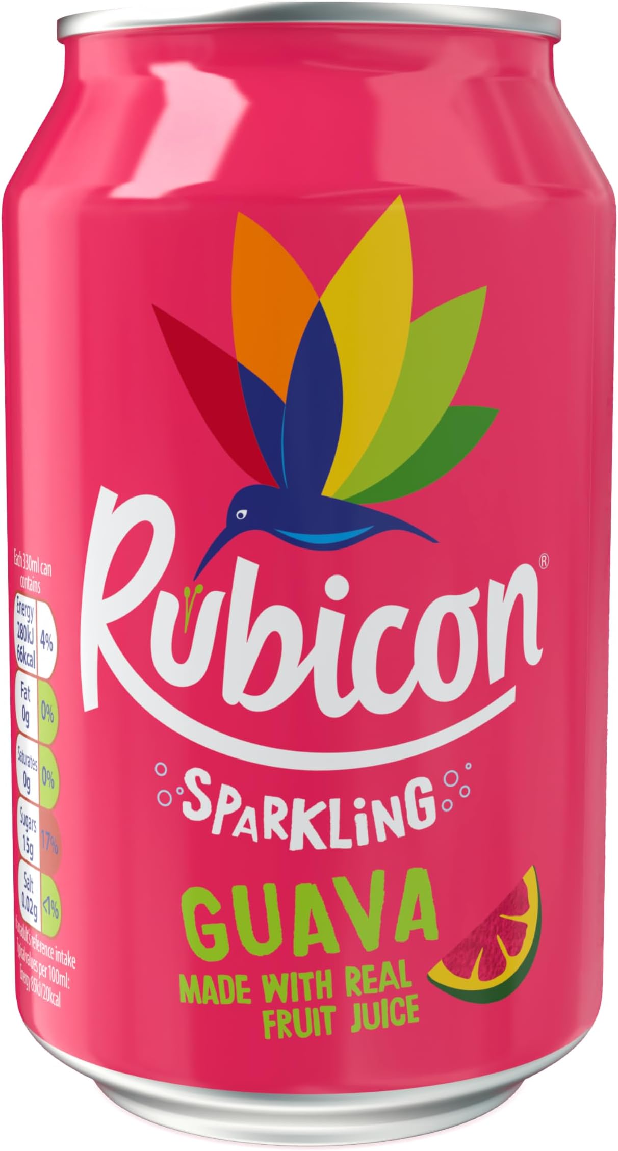 Rubicon Sparkling Guava Flavoured Fizzy Drink with Real Fruit Juice, Handpicked Fruits for a Temptingly Intense Taste "Made of Different Stuff" - 1 x 330ml Can