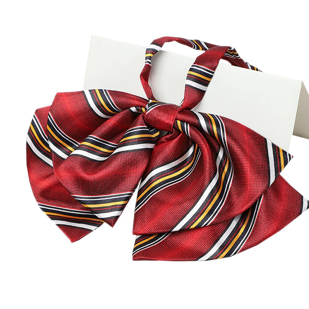 Jkqbux Women's T15 Elegant Bow Tie Pre-Tied Neckties Bowknot Stripe Adjustable Casual Uniform Bowtie Blouse Neck Ties, 19W*10L