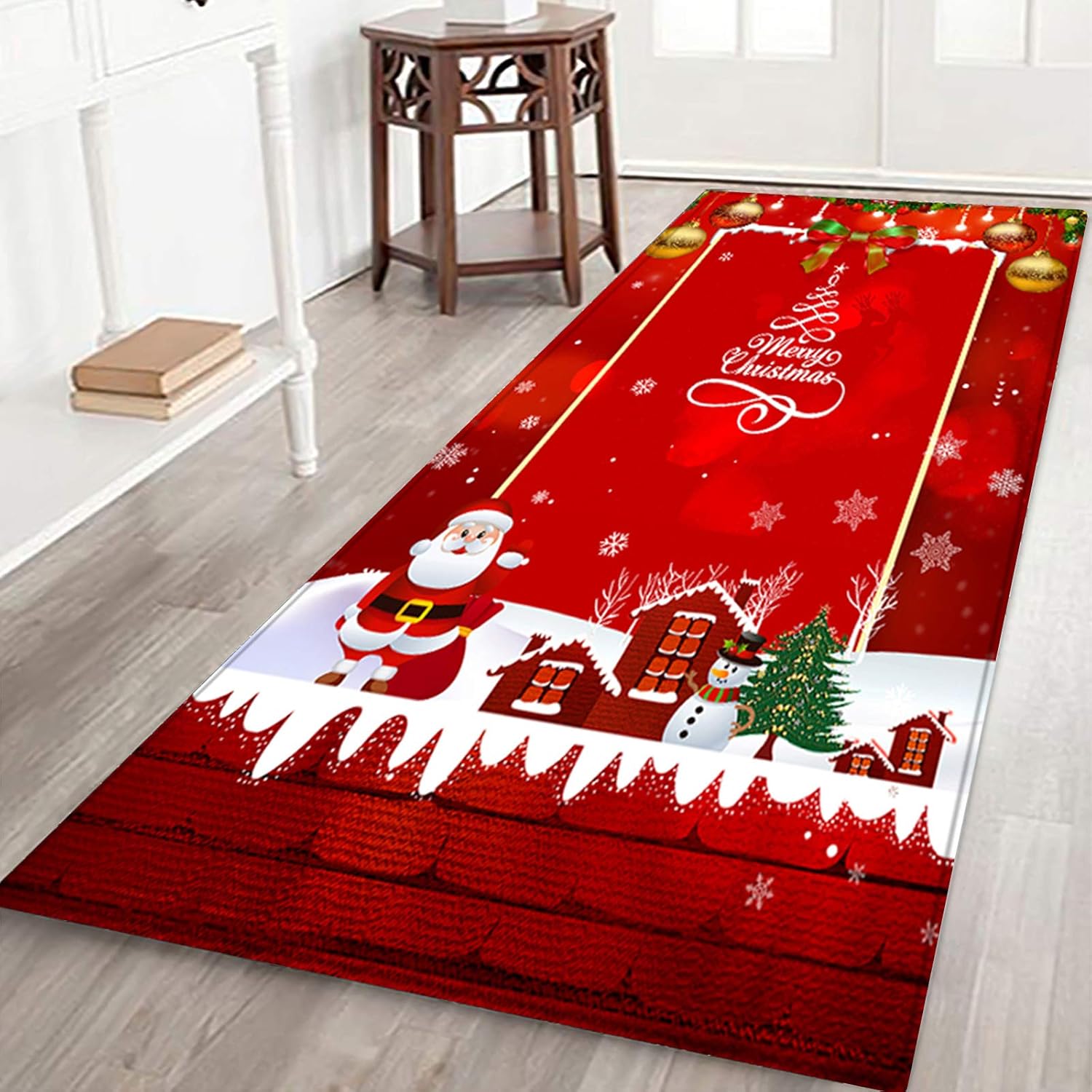 ZOKBOM Christmas Rug Runner, Merry Christmas Flannel Area Rug Floor Mat Christmas Rugs Runners