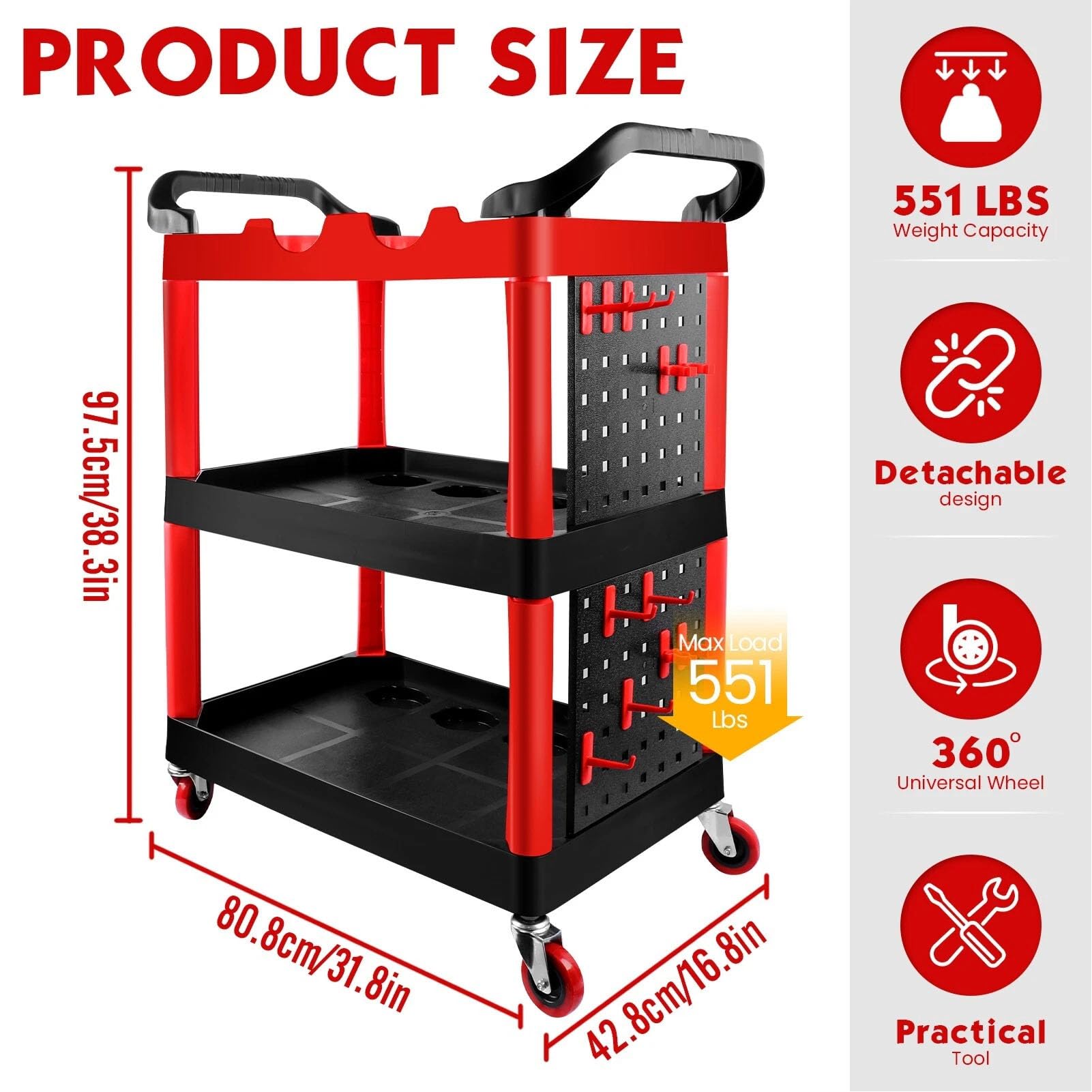 Detalles Automáticos Carry with Wheels, Cart Herramientas Detalles Servicios Públicos 3 Niveles Almacenamiento Garaje Organizador Lavado Autos para Taller Detalders Mecánica