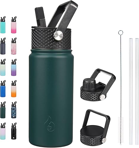 Miniatura 21 de BJPKPK Botellas de agua aisladas con tapa con pajilla, termo frío y caliente de 22 onzas, botella de agua de metal de acero inoxidable con 3 tapas,