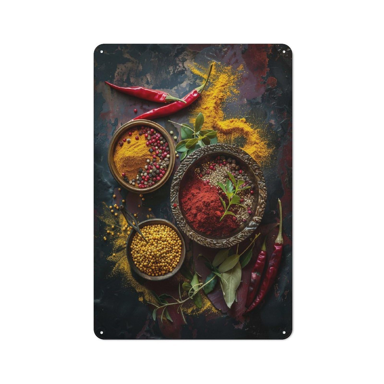 Junmoney Herbs And Spices Tin Wall Plaque 30X20cm With For Home Bar Wall, A Decorative Christmas Gift For Hosts Who Enjoy Retro Interiors