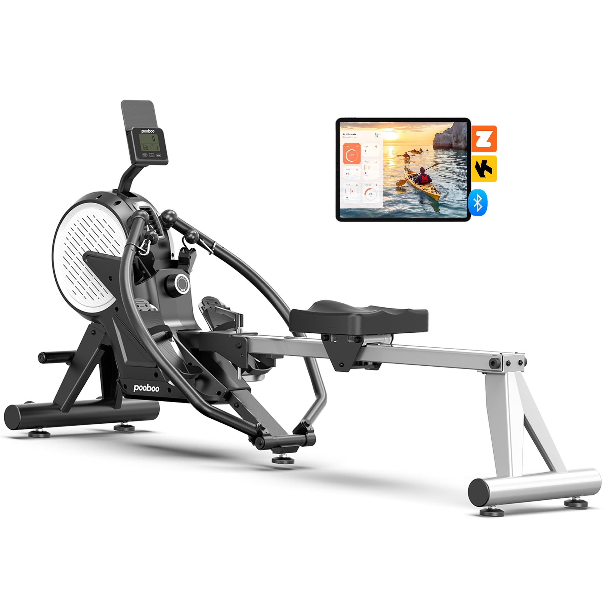 pooboo Rowing Machine for Home, Max 360 LBS Magnetic Rower with APP and LCD Monitor, Tablet Holder, Upgraded Rowing Machines with Comfortable Seat Cushion