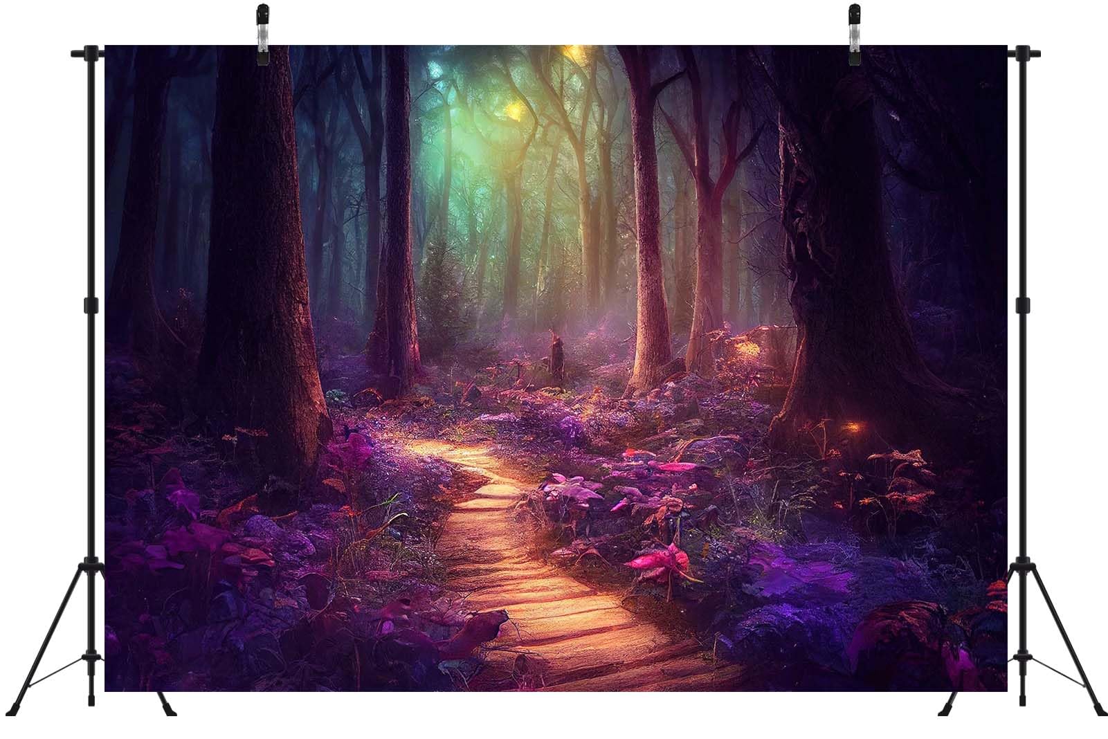 BELECO 5.2x3m Telo sfondo sentiero bosco incantato | Fiori illuminati dalla luna bosco notturno fantastico sfondo festa favole bambine accessori fotografici