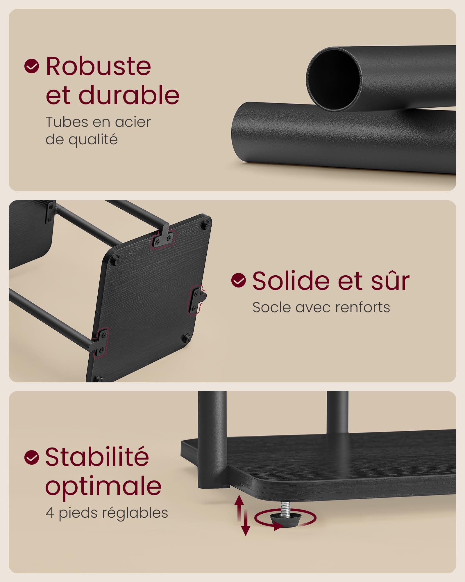 VASAGLE Lampadaire sur Pied, avec 3 Étagères, Lampe sur Pied, Ampoule LED Incluse, avec Interrupteur, Abat-Jour en Tissu, pour Salon, Chambre, Noir d'Encre LFL001BD02