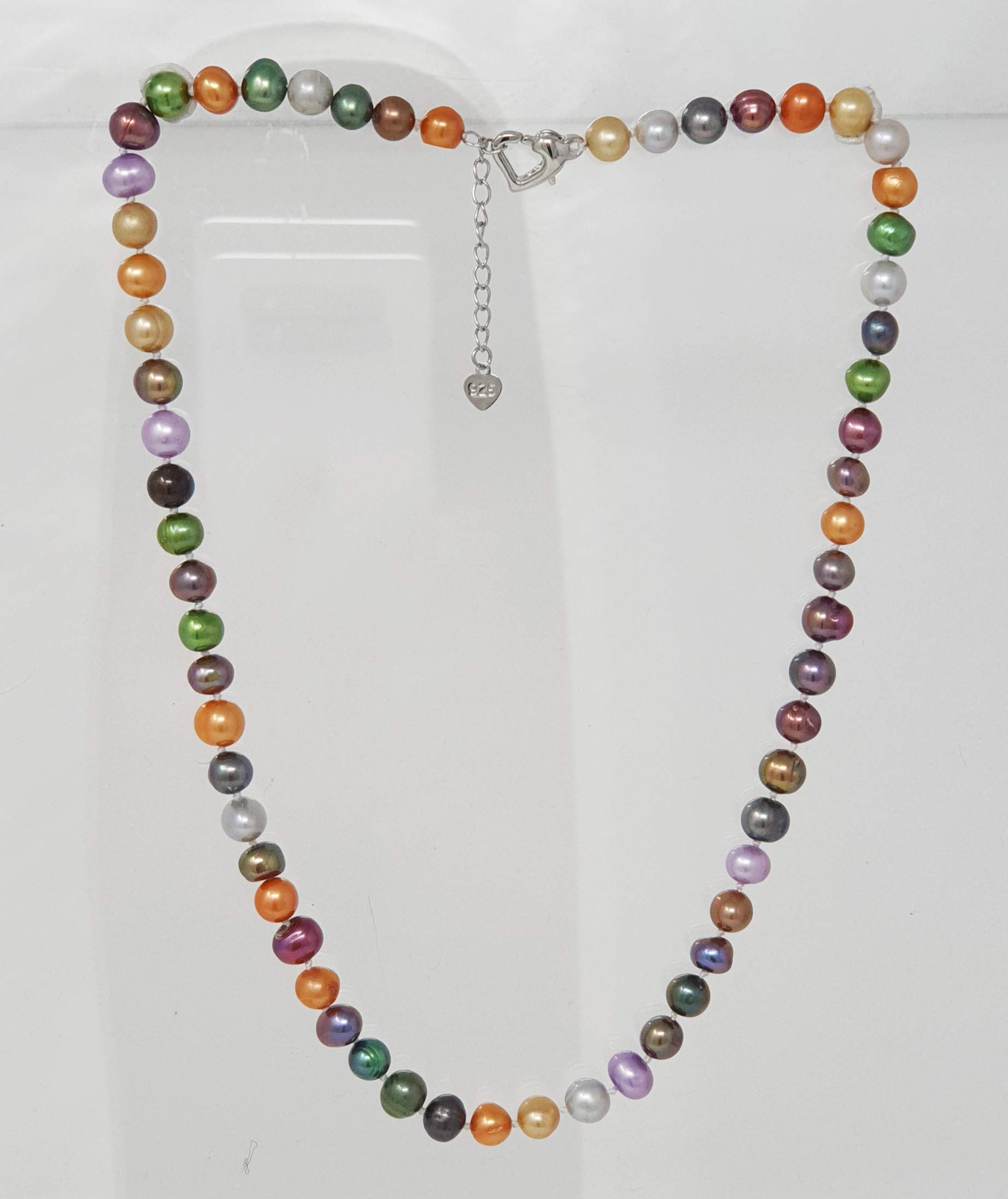 Impresionante collar de perlas de agua dulce multicolor 6 – 7 mm, longitud: 45 cm más 5 cm alargador de cadena - Presentado en una bonita caja de regalo.