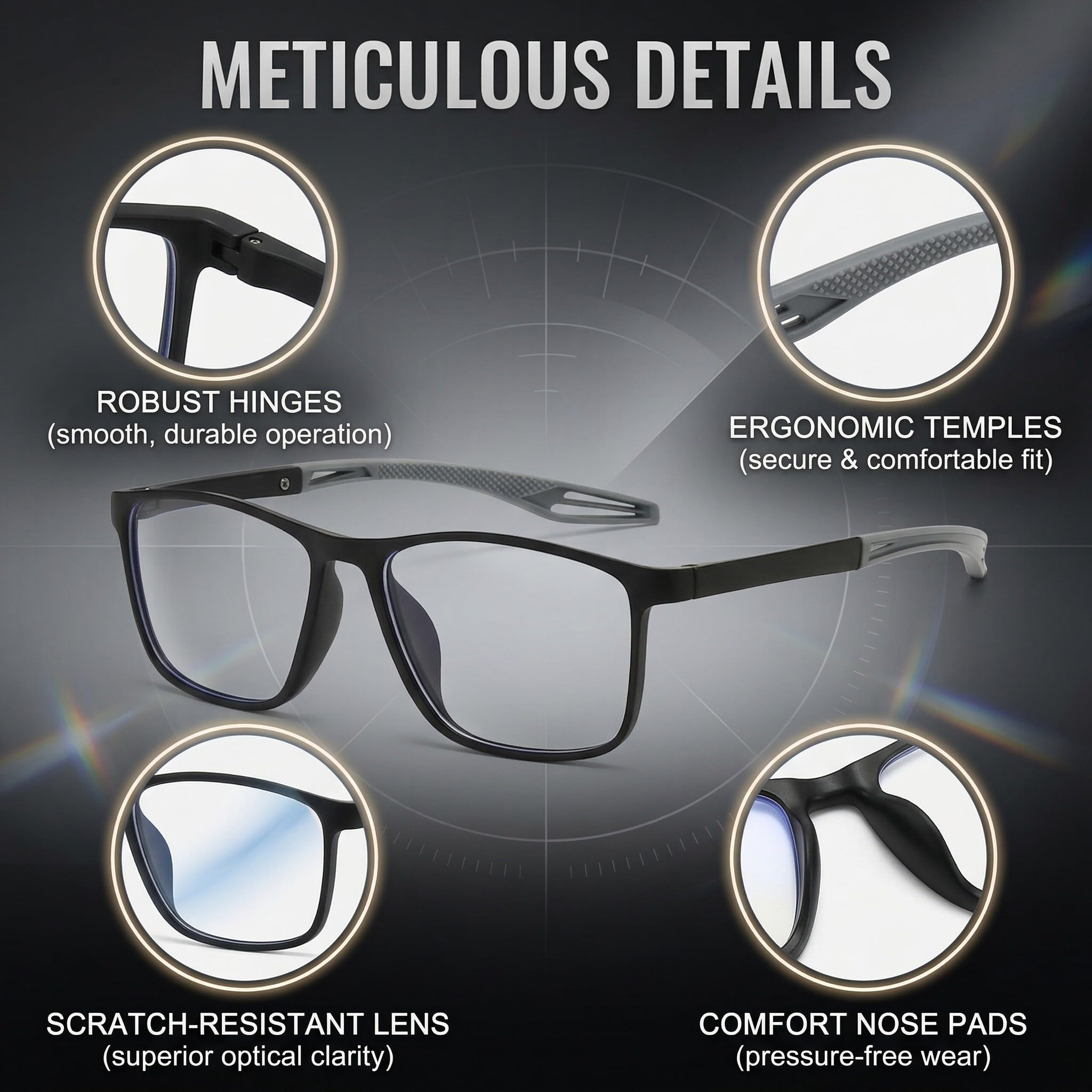 GWEOR 3 Pares Gafas con Enfoque Automático y Ajuste Automático para Diferentes Necesidades Visuales, Incluidas 3 Fundas Negras y 3 Paños para Gafas — view 6