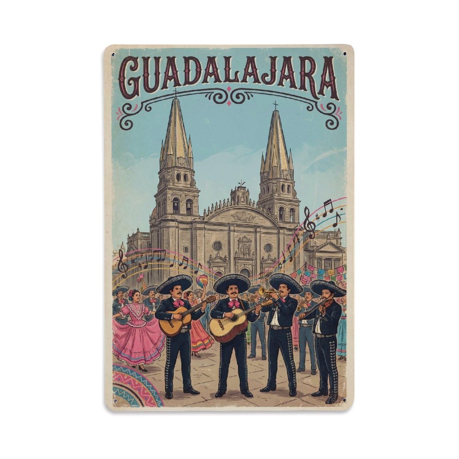 Gead 8X12inch Style Mexico Guadalajara Vintage Travel Metal Tin Sign