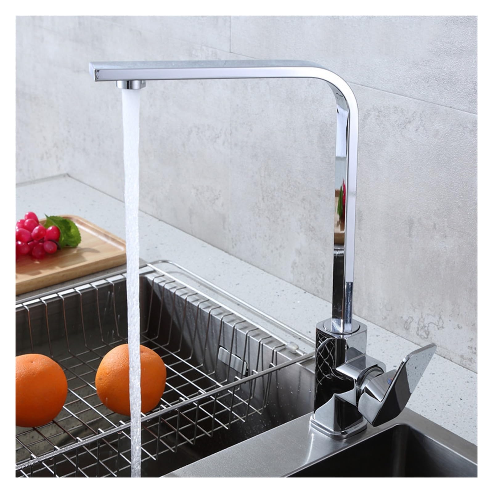 ZYCHSJXA Square Matte Black/Chrome Hot and Cold Kitchen Sink Faucet 360 Degree Swivel Mixer Deck Mount Faucet(Brushed Nickel)
