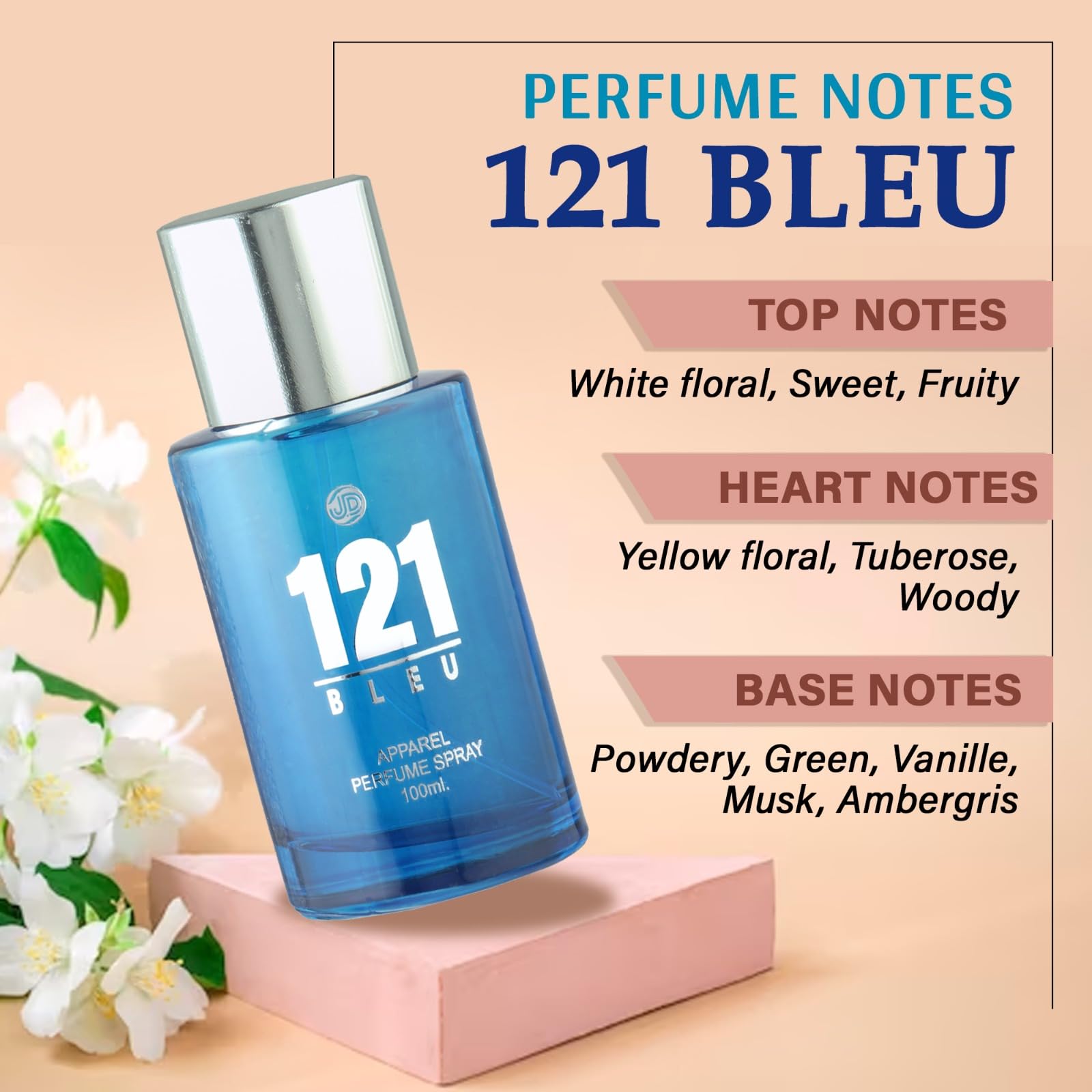 JD INTERNATIONAL 121 BLUE Apparel Unisex Perfume with Long Lasting  Fragrance 100 ml |Perfume for Men Women