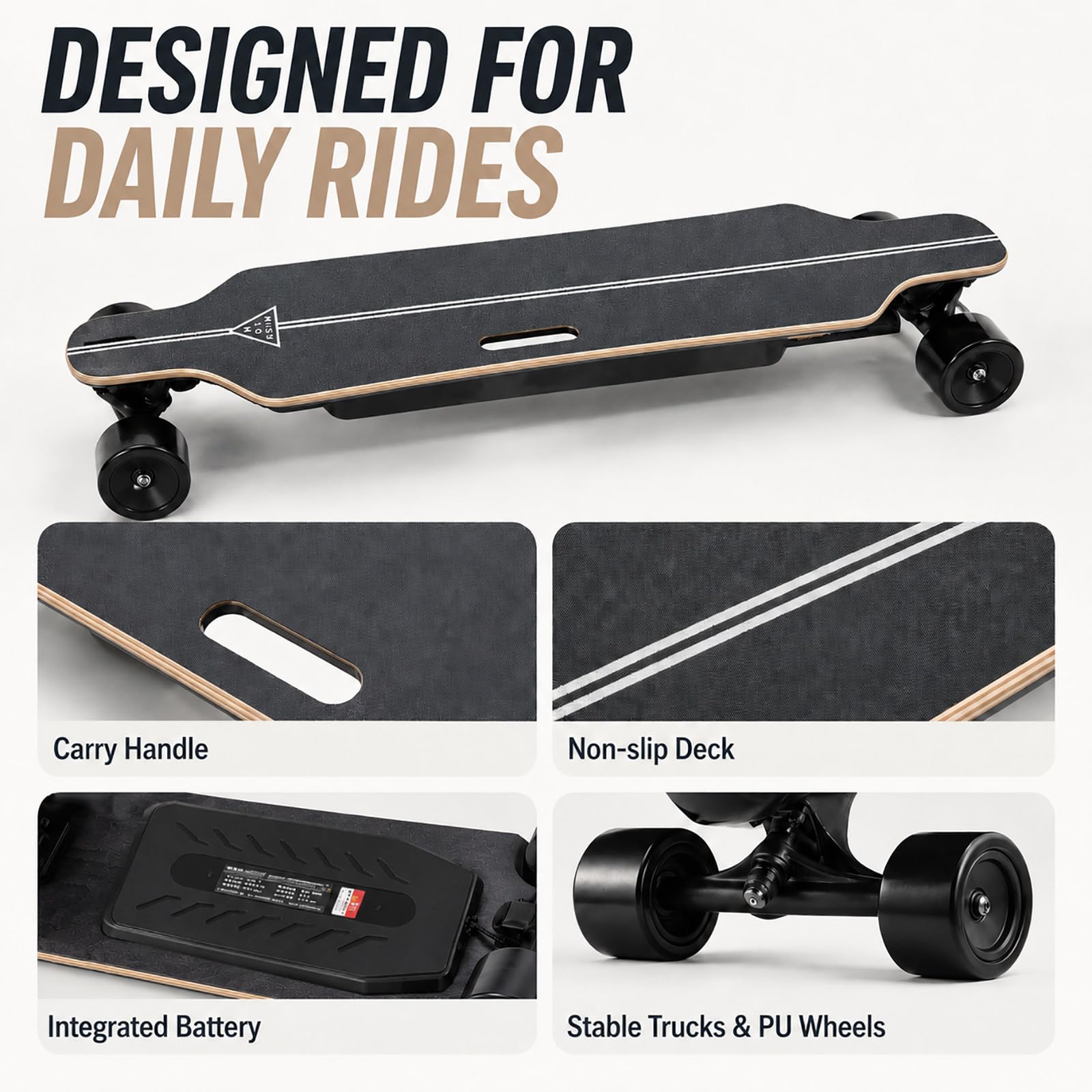 Skateboard Électrique avec Télécommande, Longboard Électrique Puissant, Jusqu’à 50 km/h, Bonne Capacité en Montée, pour Adultes et Débutants 13Mile