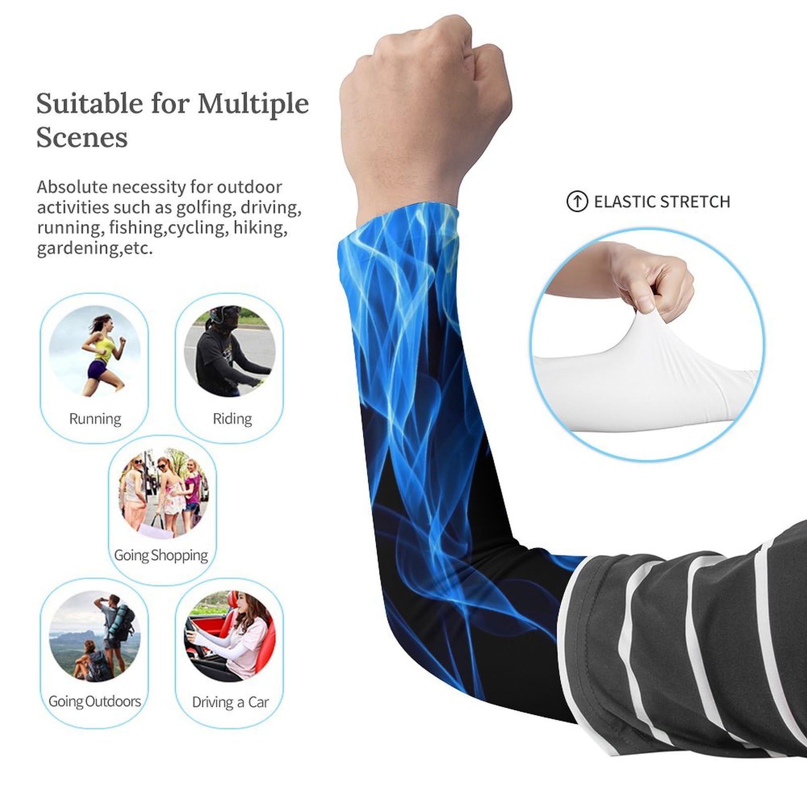 Blue Flame Compression Arm Sleeves for Men Women-Football Sleeves,Covers for Sun Protection,Volleyball,Working Out