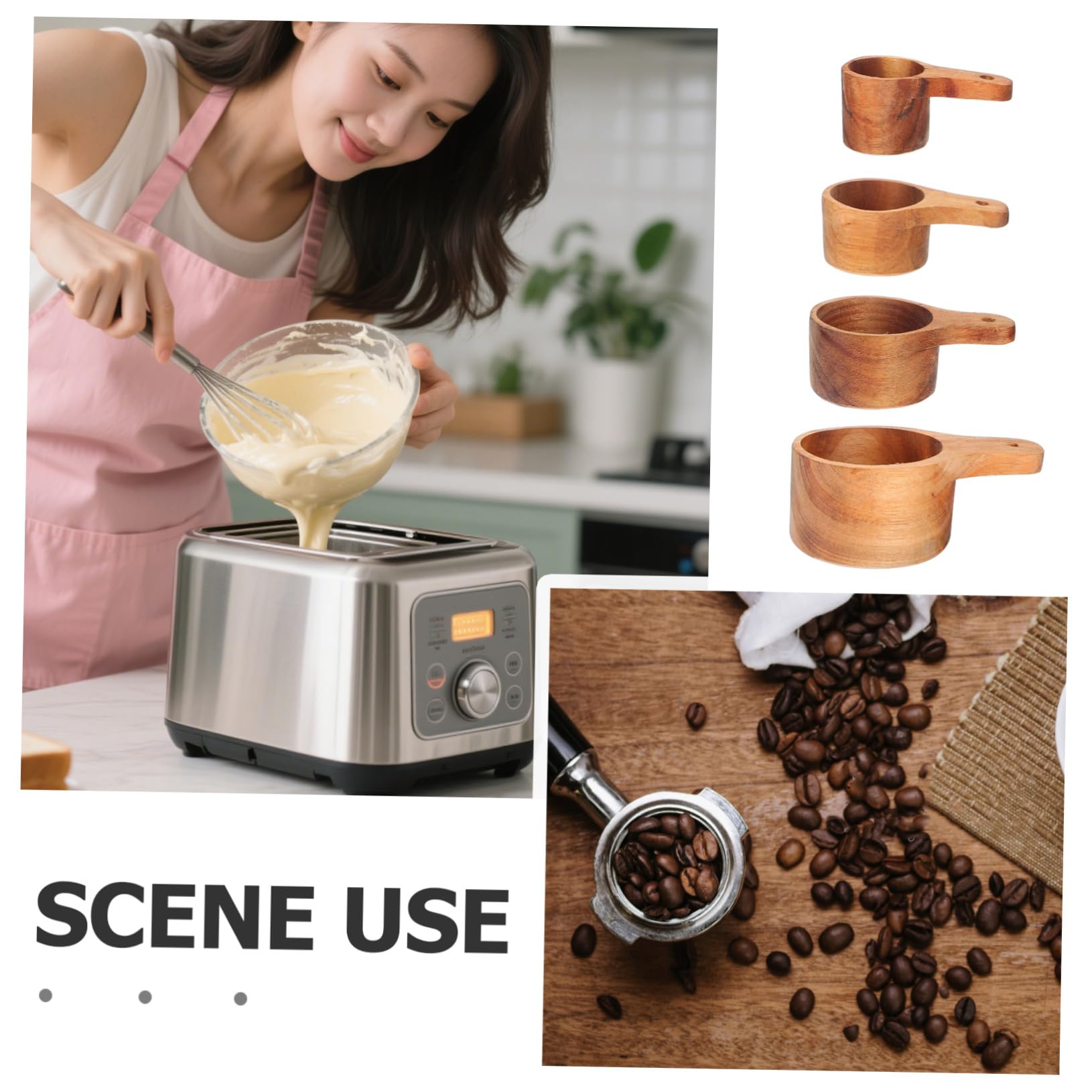 GLEAVI 4 pezzi Cucchiai Dosatori in Legno per Cucina Misurini Precisi per Caffè Tè Spezie e Proteine Utensili Resistenti e Naturali per e Cottura