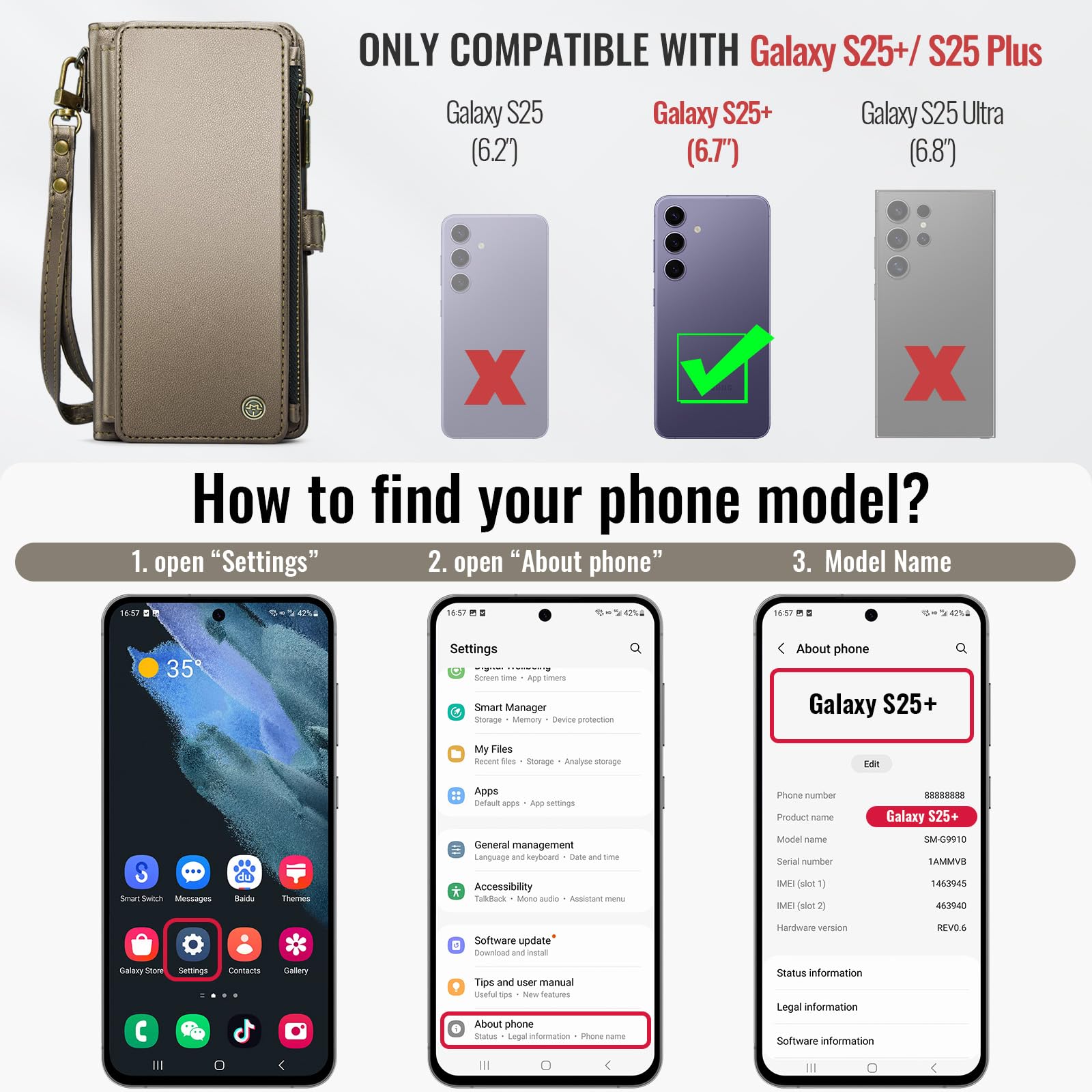 Defencase for Galaxy S25 Plus/S25+ Case Wallet with RFID Blocking Card Holder for Women Men, Elegant PU Leather Magnetic Snap Strap Zipper Wallet Phone Cases for Samsung Galaxy S25 Plus 6.7