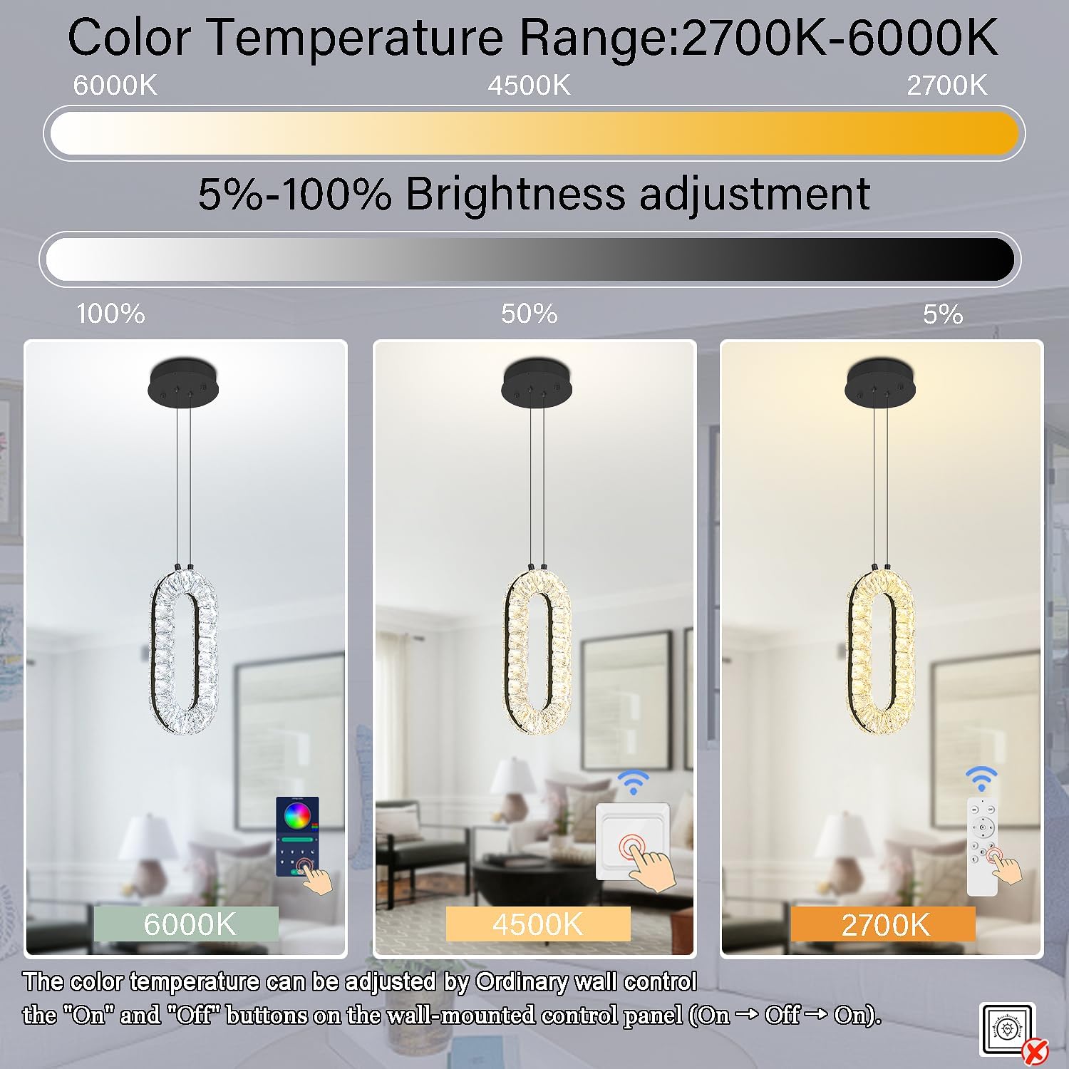 1-Light Modern Crystal Chandelier for Kitchen Island LED Dimmable Pendant Lighting Black Ring Chandelier for Dining Room Bedroom
