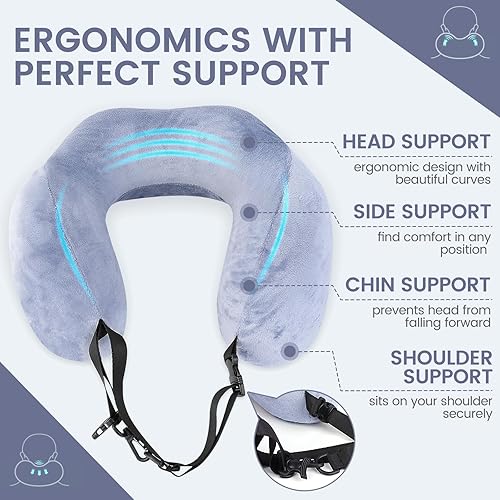 Miniatura 3 de Almohada de cuello de viaje con capucha  Almohada con capucha de avión imprescindible para adultos, espuma viscoelástica de alta calidad, apta para