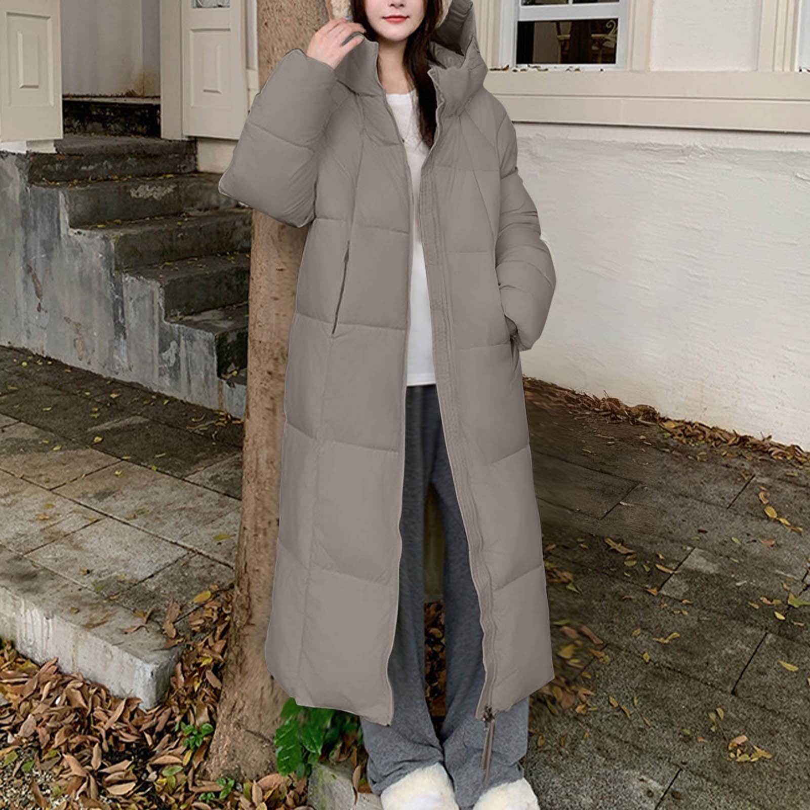 HAOLEI Abrigos de Invierno para Mujer Chaqueta Acolchado Largo con Capucha Gruesa Cálido Abrigo Plumas Mujer Otoño Invierno Elegante Cazadora Cremallera Parka Viento Caliente Outwear con Bolsillos