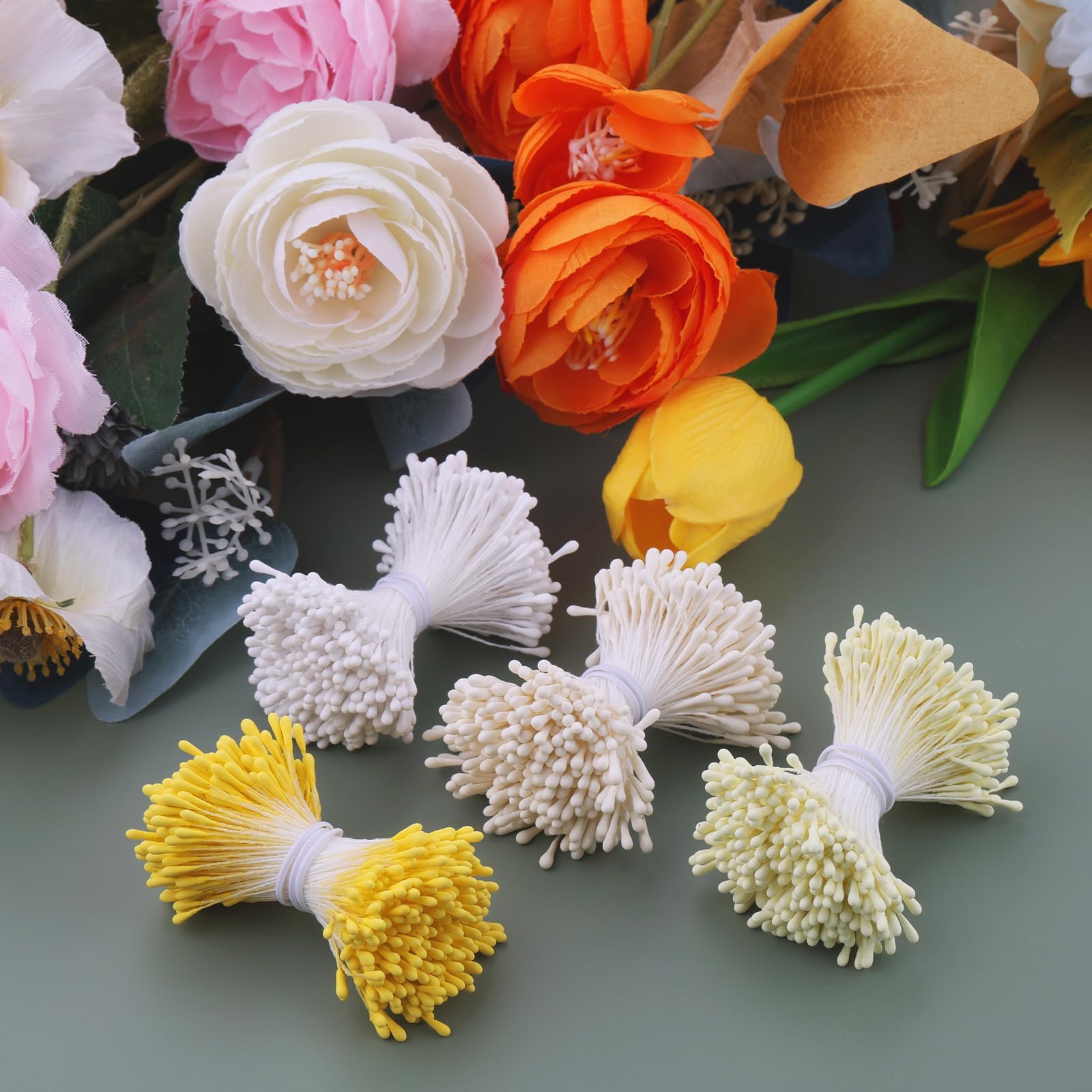 FRKOKRFA Pijpenragers, bloemenset, 400 stuks, pijpenragers, boeket pijpenreinigerset voor doe-het-zelf knutselen, bloemen decoreren, geel