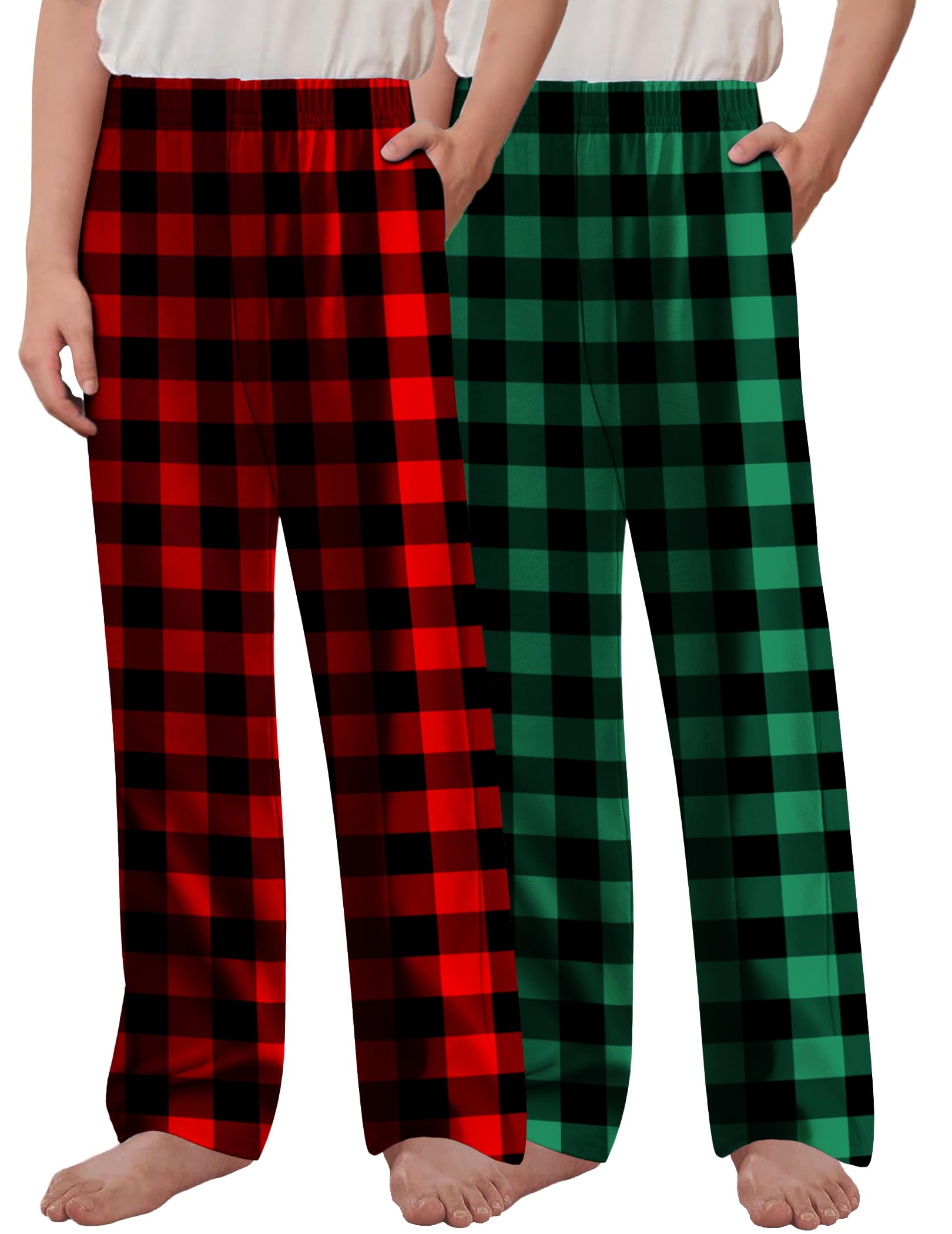 Boys Pajama Pants 2 Pack Soft Plaid Sleepwear Kids Lounge PJ Bottoms with Pockets