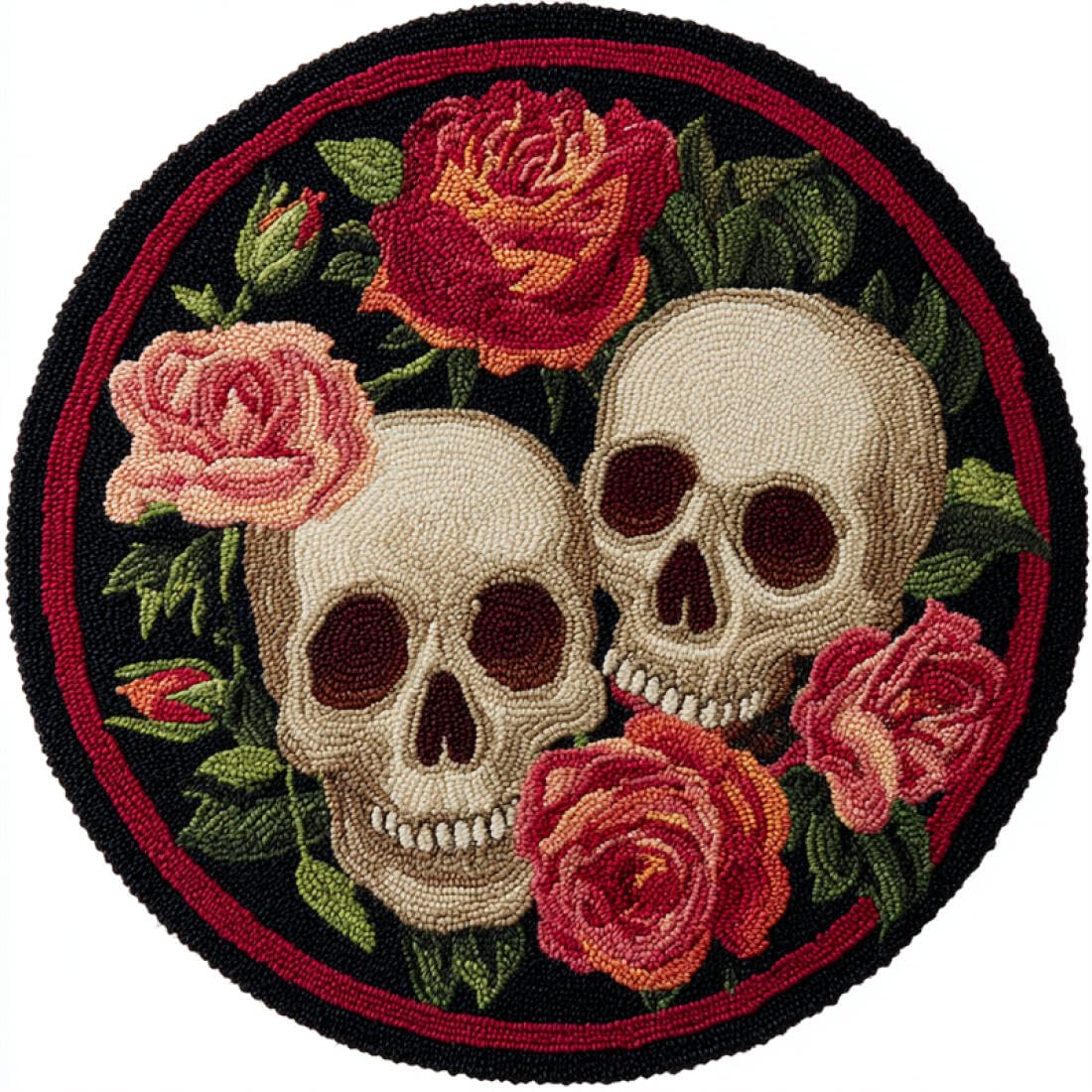 Rqwybcaxn DIY Rug Latch Hook Kits for Adults Needlework Kit Skull and Rose 50x50cm Round Tapestry with Crochet Hook Living Room Craft Gift