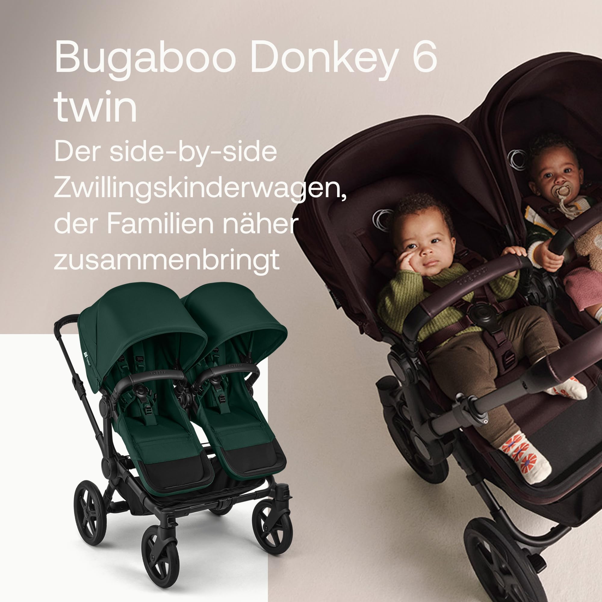 Bugaboo Donkey 6 Twin Liegewannen-Bezugsset, Zwillingskinderwagen für Neugeborene & Kleinkinder, Fern Green