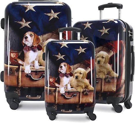 review Chariot Printed Expandable Hardside Spinner Luggage Set, Freedom Pups, 3-Piece (20/24/28)