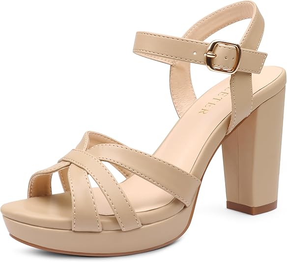 COLETER Women's Platform Chunky Heels Ankle Strap Block Heeled Sandals Party Wedding Shoes
