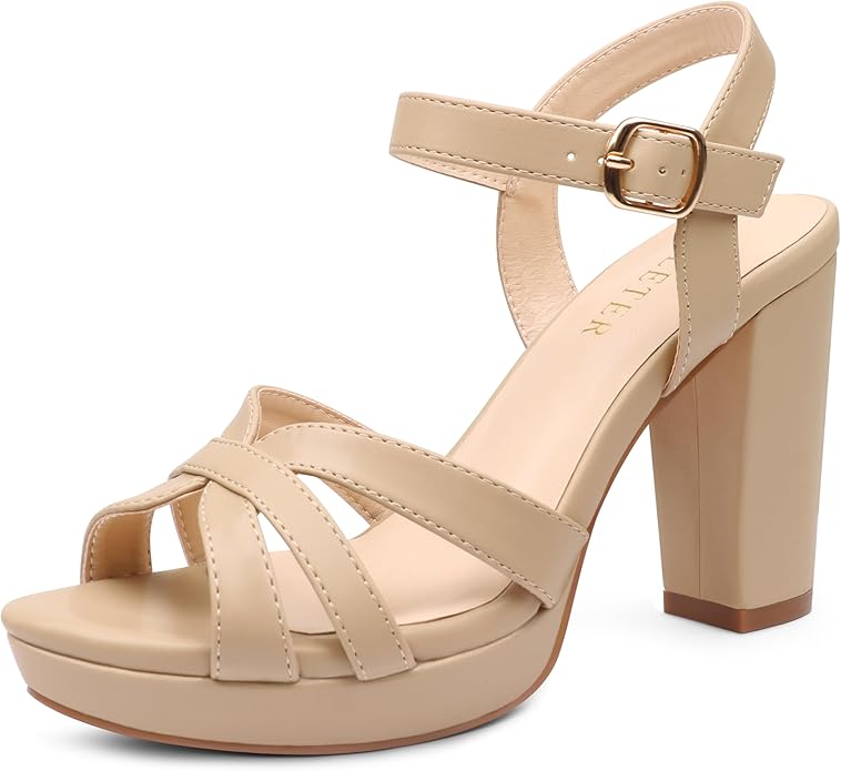 COLETER Women's Platform Chunky Heels Ankle Strap Block Heeled Sandals Party Wedding Shoes
