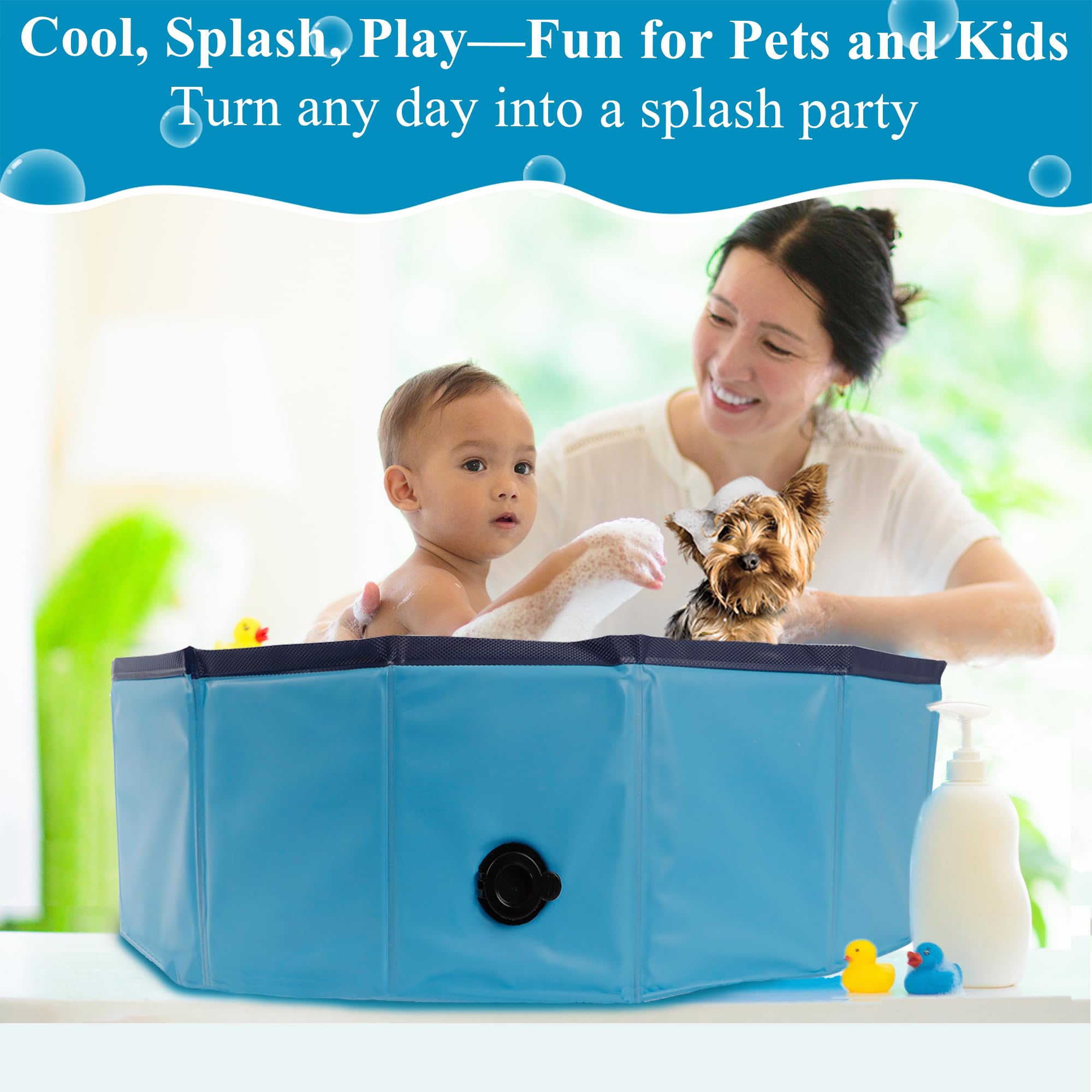 Foldable Pet Bathtub for Small Dogs & Kids - 31.5 x 7.87 Inch Hard Plastic Collapsible Kiddie Pool - Indoor/Outdoor Versatile Tub for Bathing