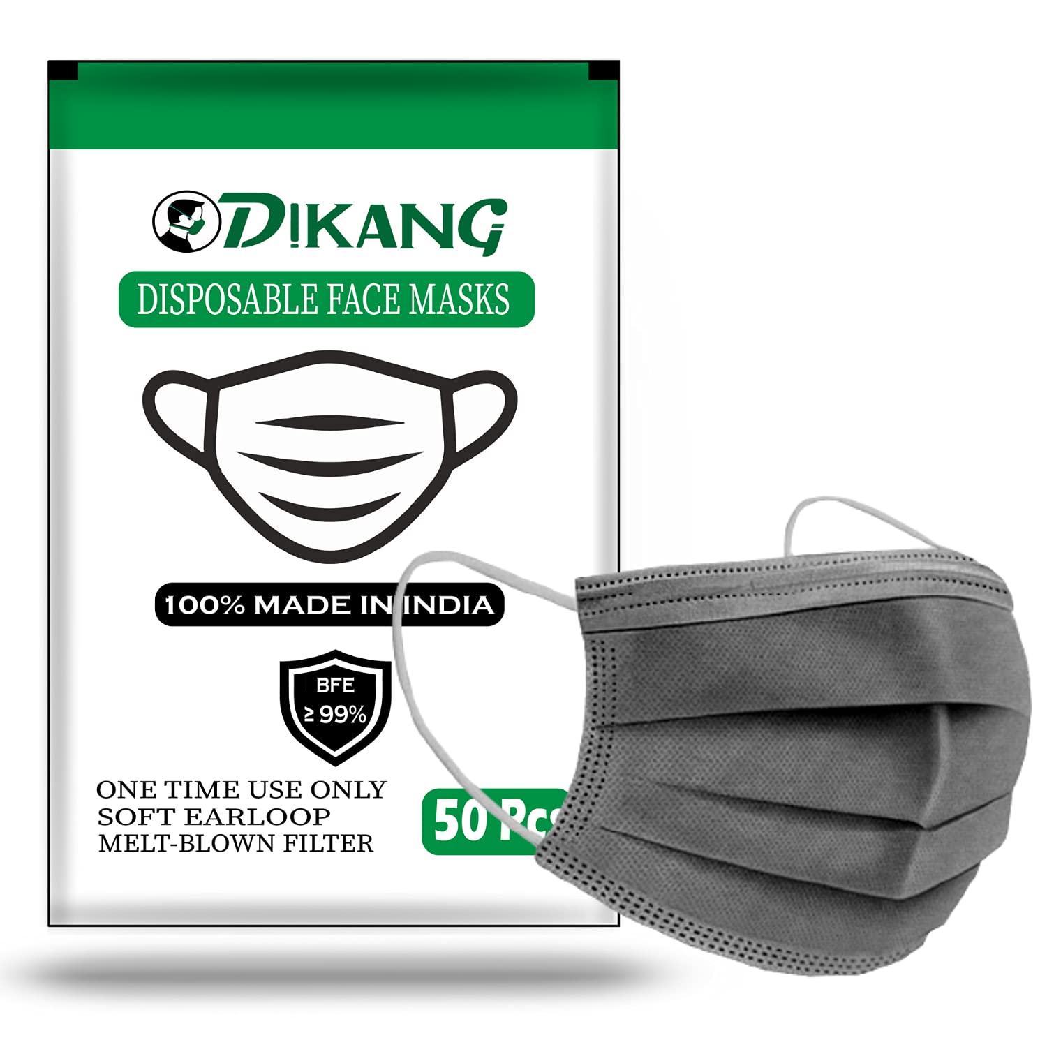 DIKANG 3 Layer Surgical Disposable Face Mask For Men | 3 Ply Disposable Surgical Non Woven fabric Mask With Nose Clip | Disposable Use And Throw Masks For Men and Women (GREY, 10), Without Valve