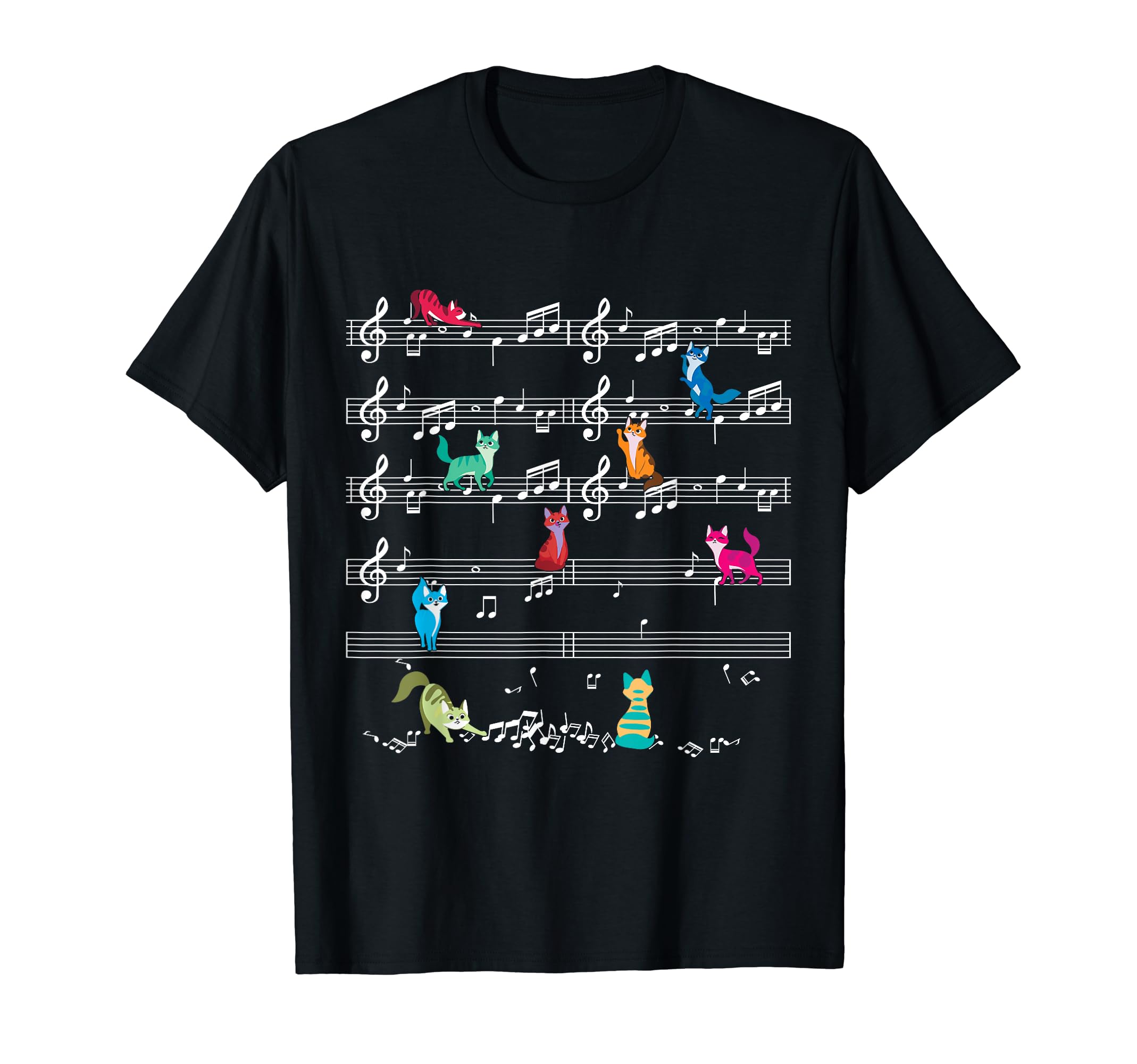 Amazon | カラフルでかわいい猫 音符 楽譜 Tシャツ | Tシャツ