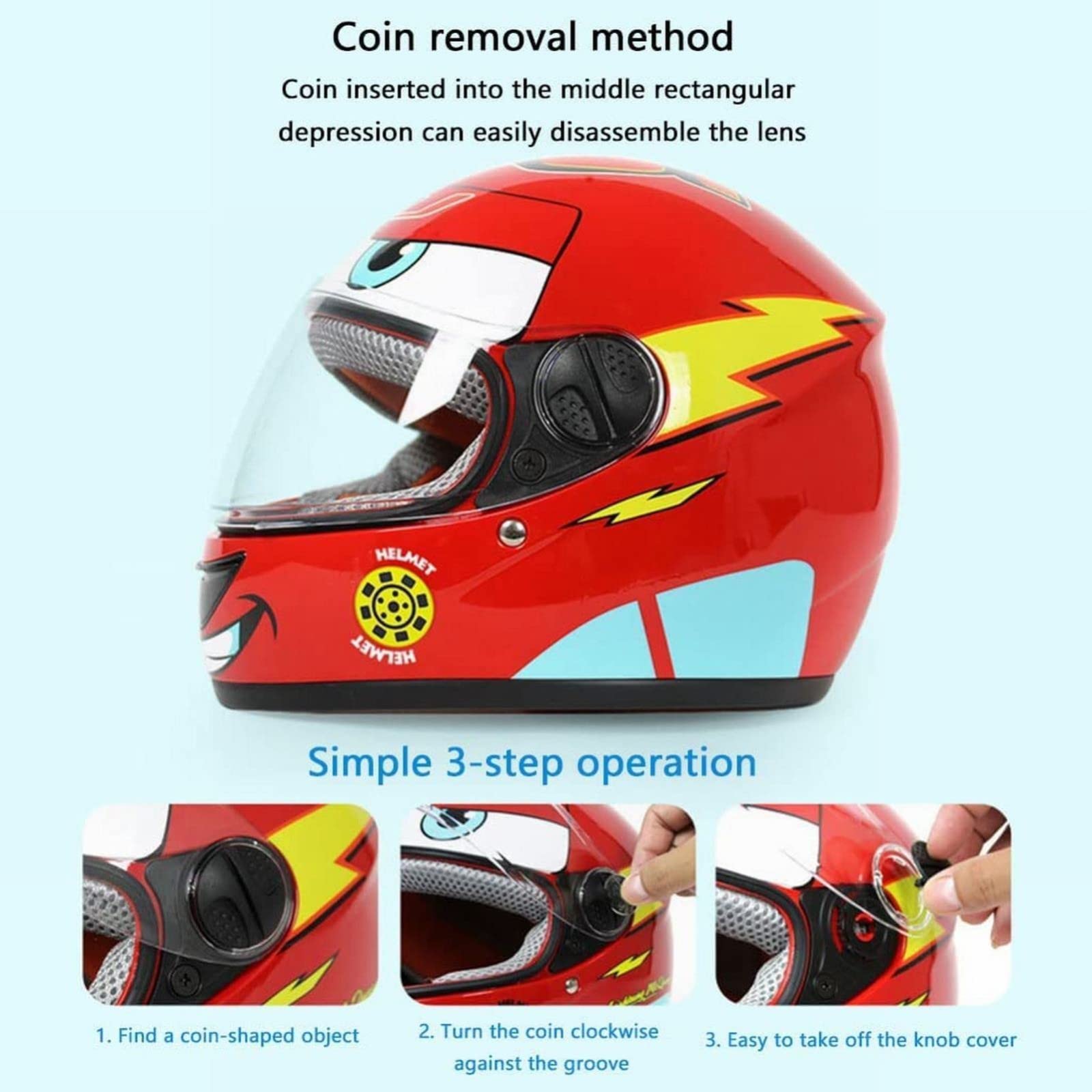 Casque Moto Enfant Certifié ECE 3/4 - Visière Transparente, Taille Unique 49-54 Cm Pour 3-15 Ans