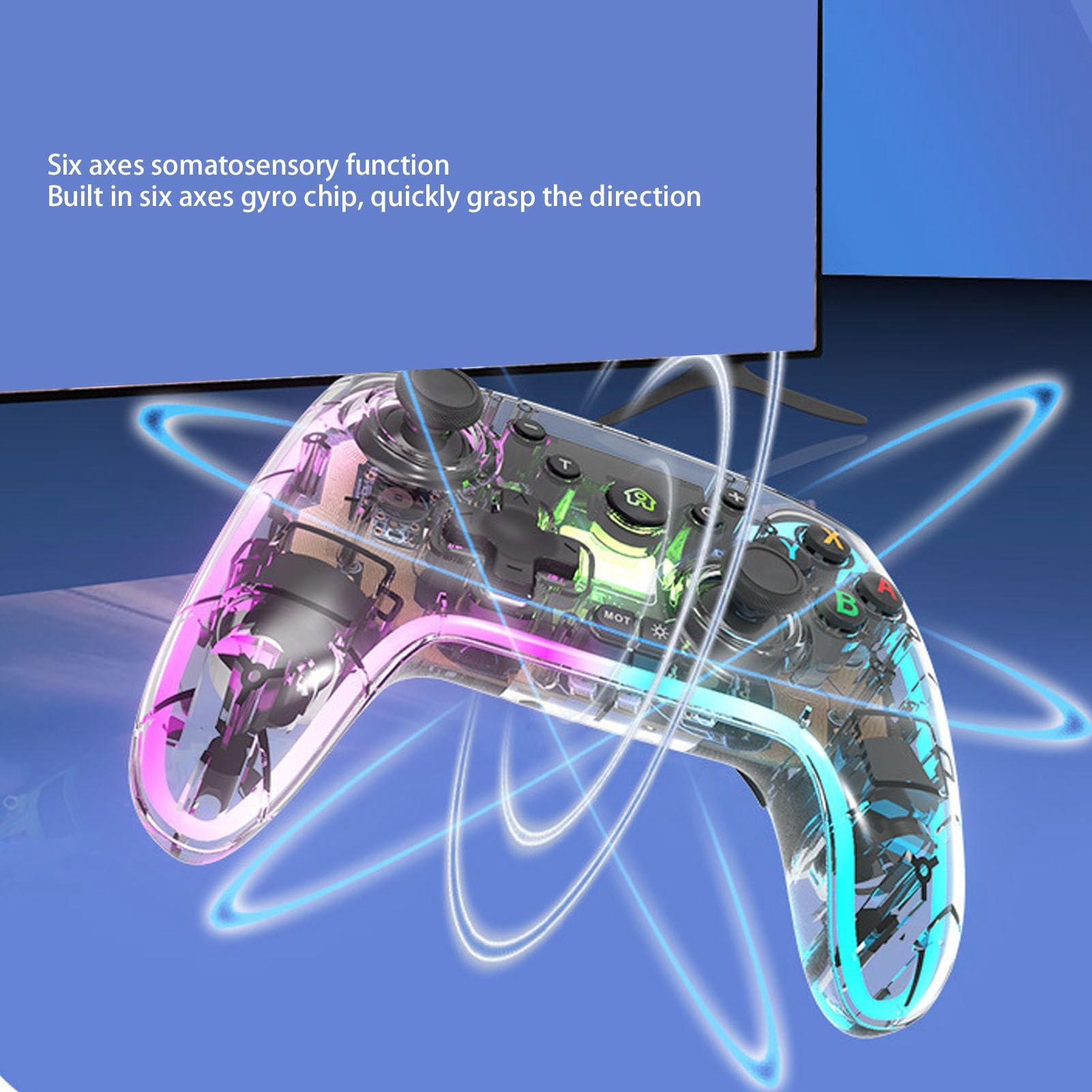 Yanmis Controller Gamepad Cordless, Tasto Retroilluminato RGB, Programmabile, 6 Assi, Vibrazione, Burst, Pulsanti Personalizzabili, Durata Batteria 10 Ore, con