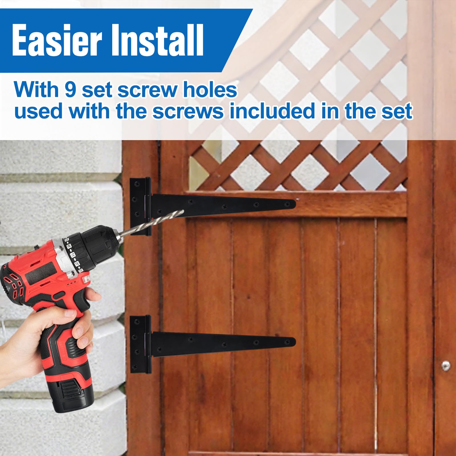 SPEEDWOX 4 Pack Black T-Strap Shed Hinge 12 Inch Heavy Duty T Gate Hinges Shed Door Hinges Barn Door Hinges Tee Hinge for Projects Like Wooden Fences Yard Door Barn Door Gates or Shed Windows - Image 4